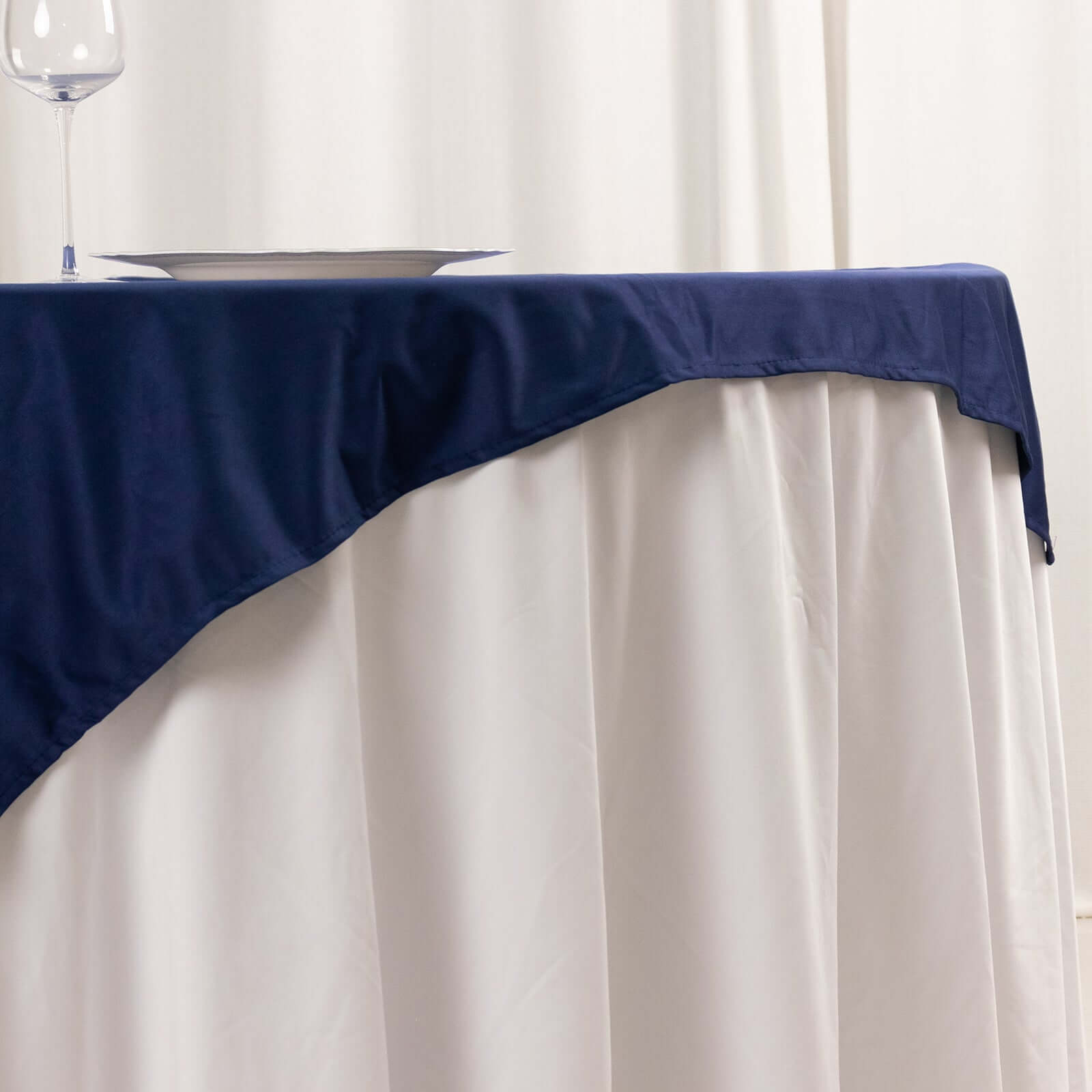 Premium Scuba 54x54 Table Overlay Square Tablecloth Navy Blue - Wrinkle Free & Stain Resistant Table Cover