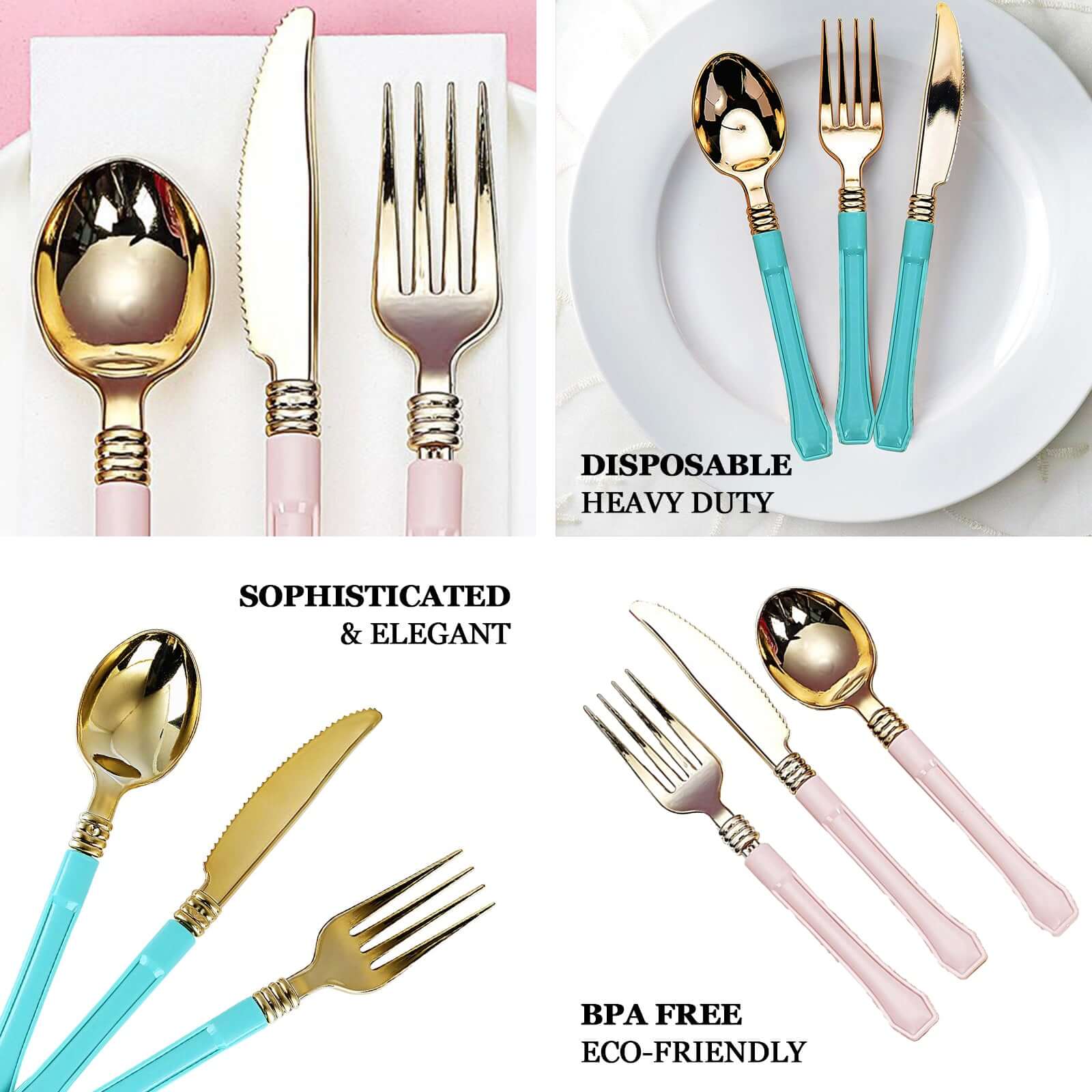 24-Pack Plastic Spoons with Light Blue Handle Gold - Heavy Duty Disposable Silverware 7