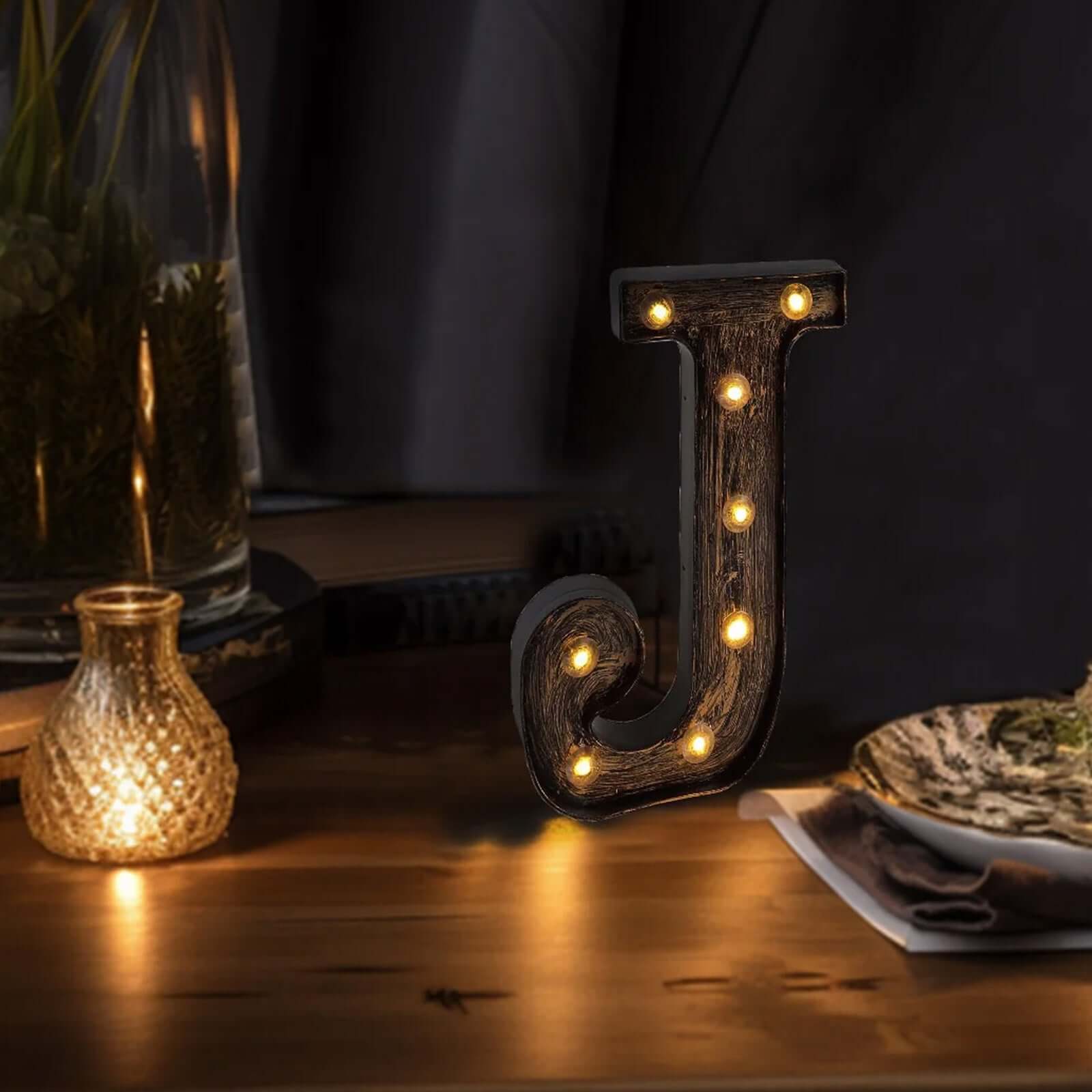 LED Marquee Letter J Industrial Style Antique Black - Light-Up Alphabet Sign for Weddings & Displays 9