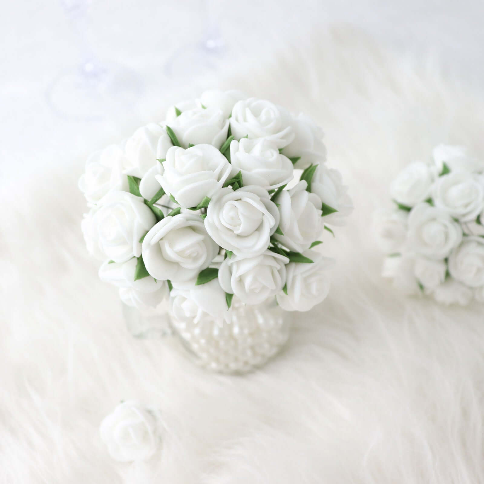 48 Roses 1 White Real Touch Artificial DIY Foam Rose Flowers With Stem, Craft Rose Buds