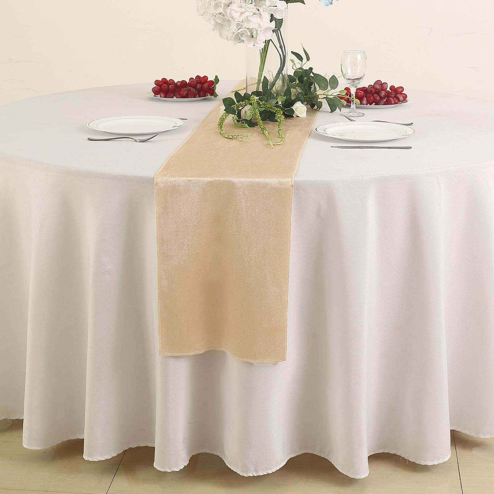 Premium Velvet 12x108 Table Runner Champagne - Sheen Finish Reusable Table Decor