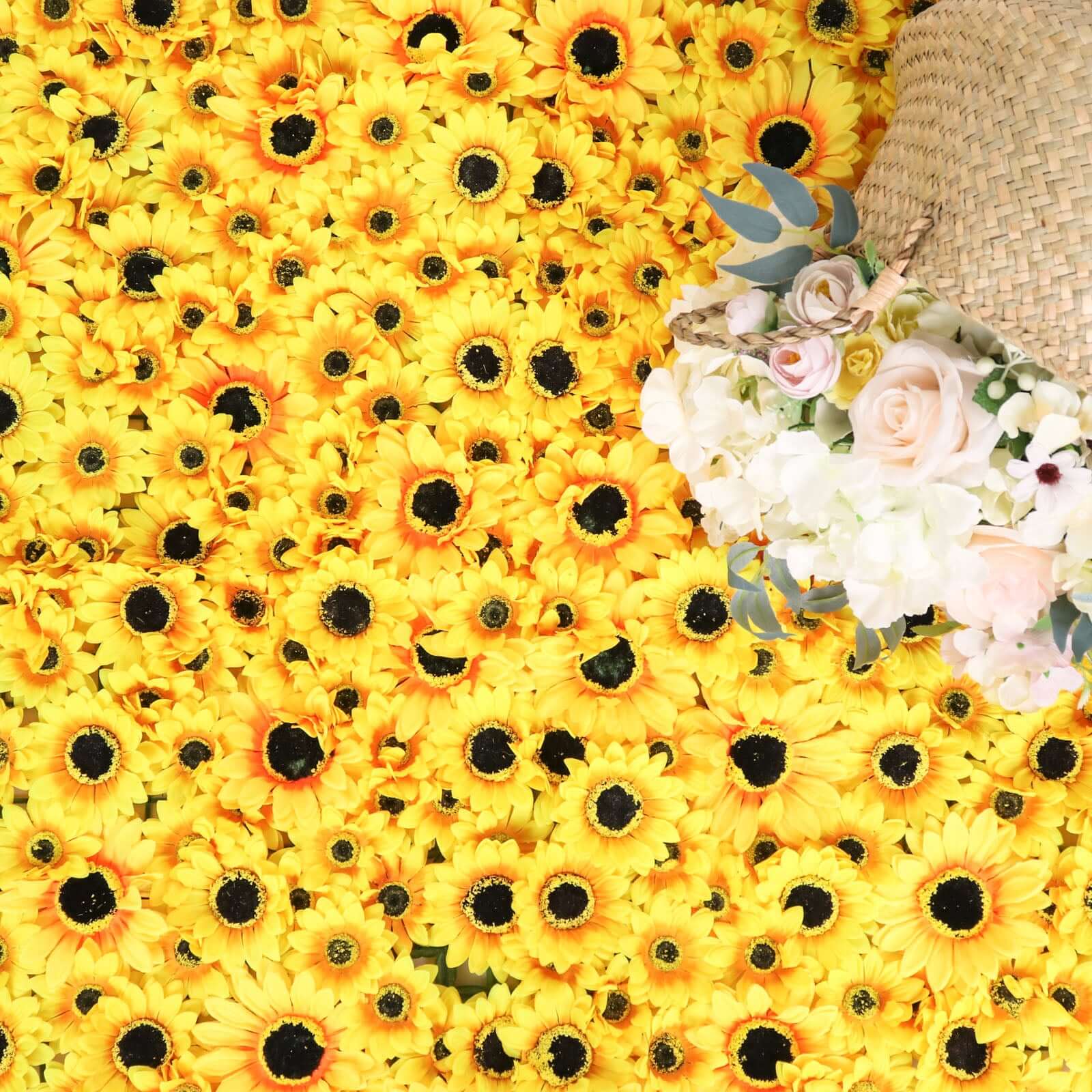 11 Sq ft. Artificial Sunflower Wall Mat Backdrop, Flower Wall Decor, Indoor Outdoor UV Protected - 4 Artificial Panels