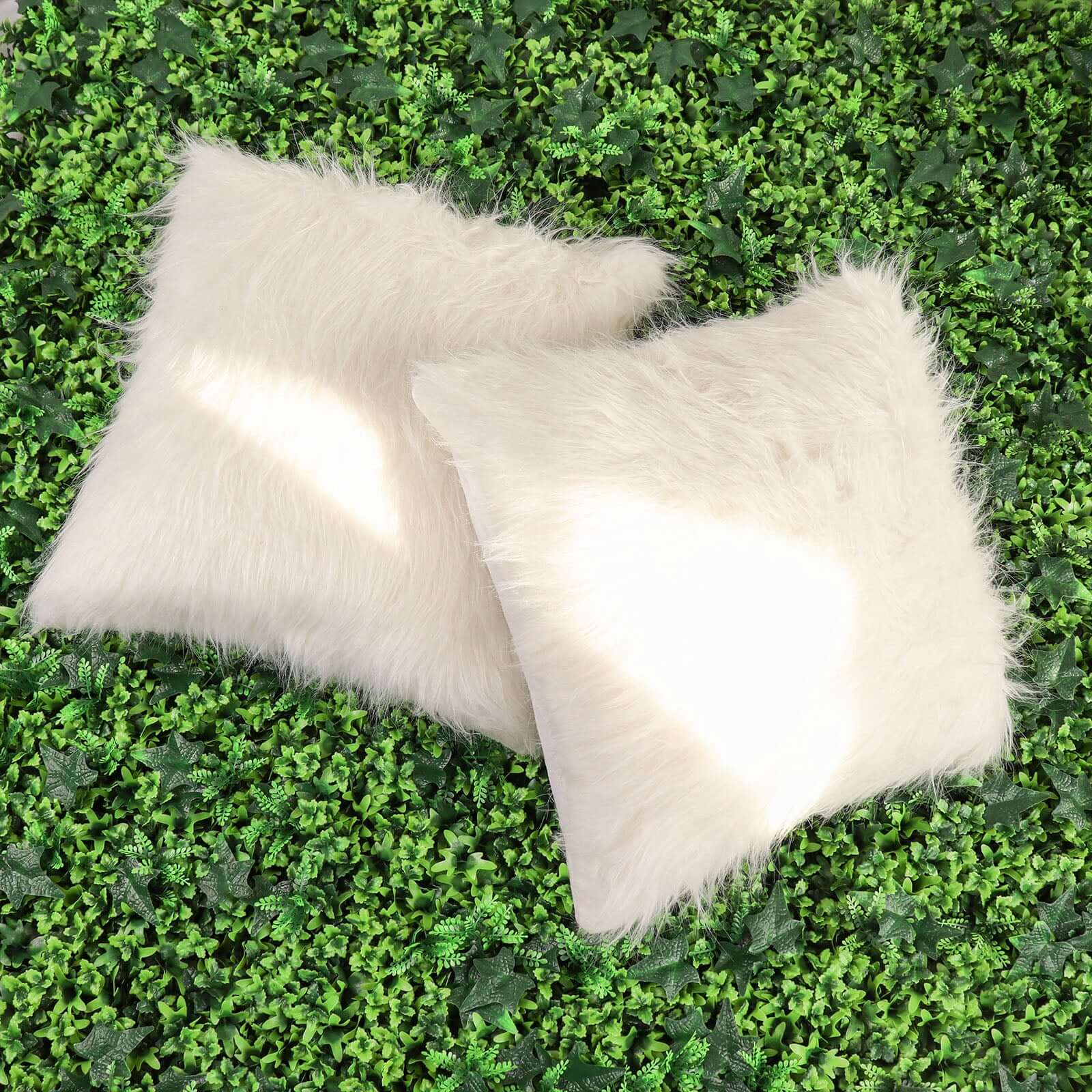 2 Pack 18 White Faux Fur Sheepskin Throw Pillow Cases, Square Pillow Covers