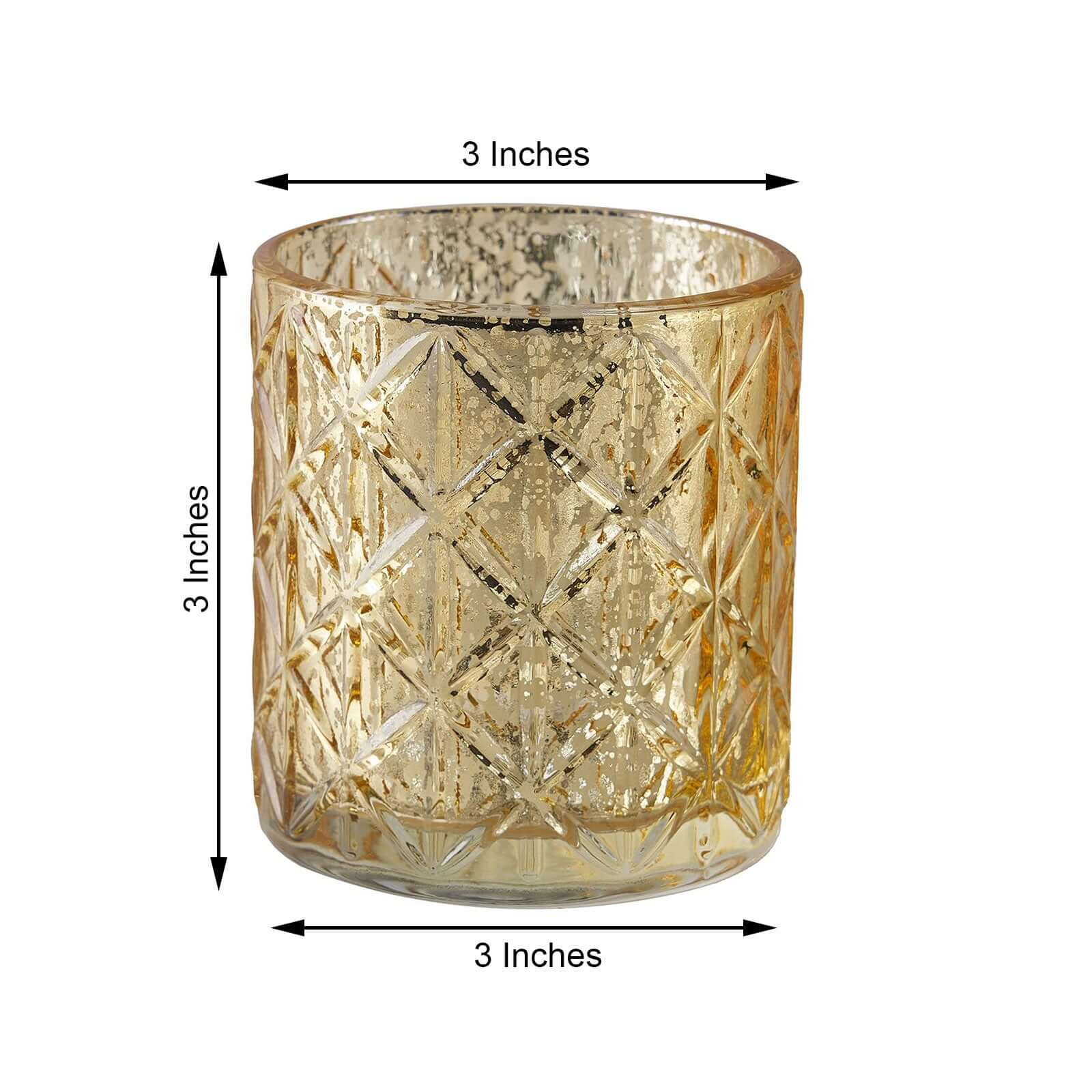 6-Pack Mercury Glass Candle Holders Shiny Gold with Geometric Design - Votive Tealight Holders 3