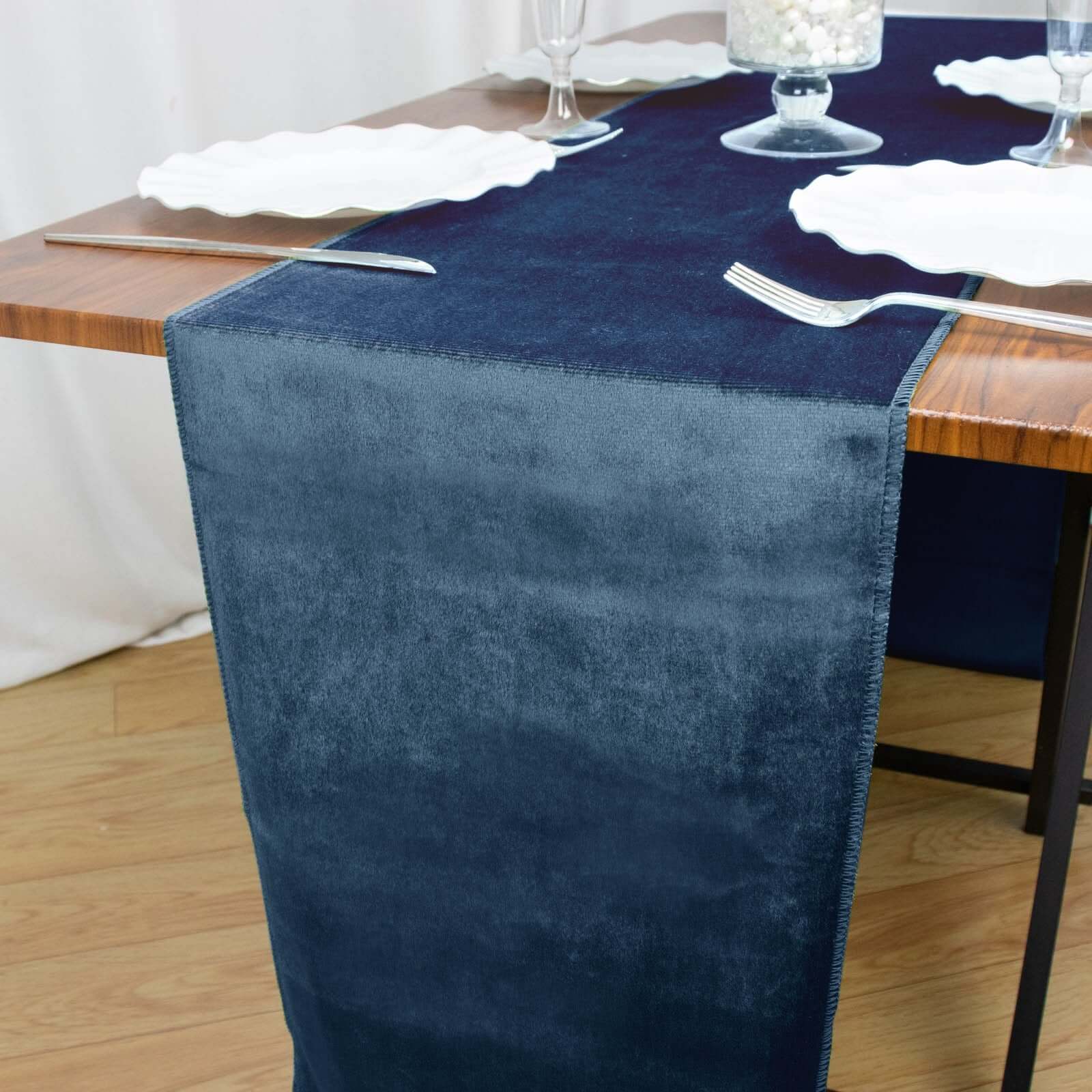 Premium Velvet 12x108 Table Runner Navy Blue - Sheen Finish Reusable Table Decor