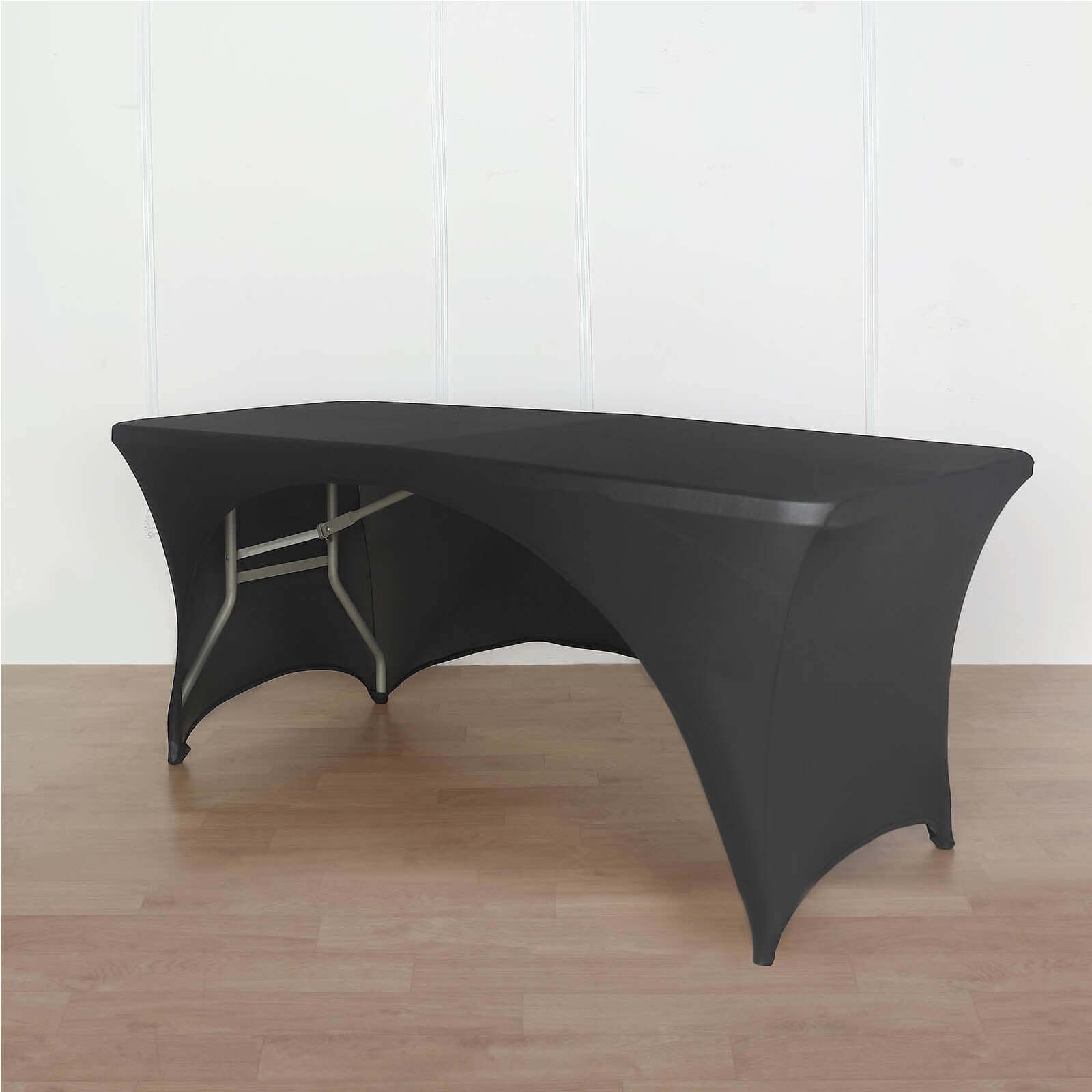 Stretch Spandex 72x30 Rectangular Table Cover Black with Curved Open Back Design Tailored Professional Look