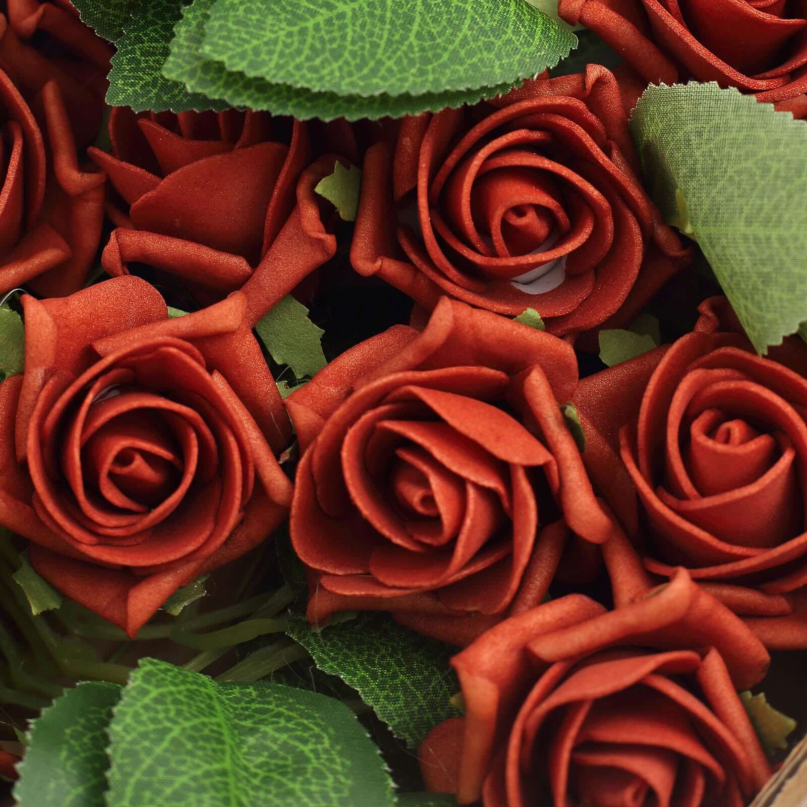 24 Roses 2 Terracotta (Rust) Artificial Foam Flowers With Stem Wire and Leaves