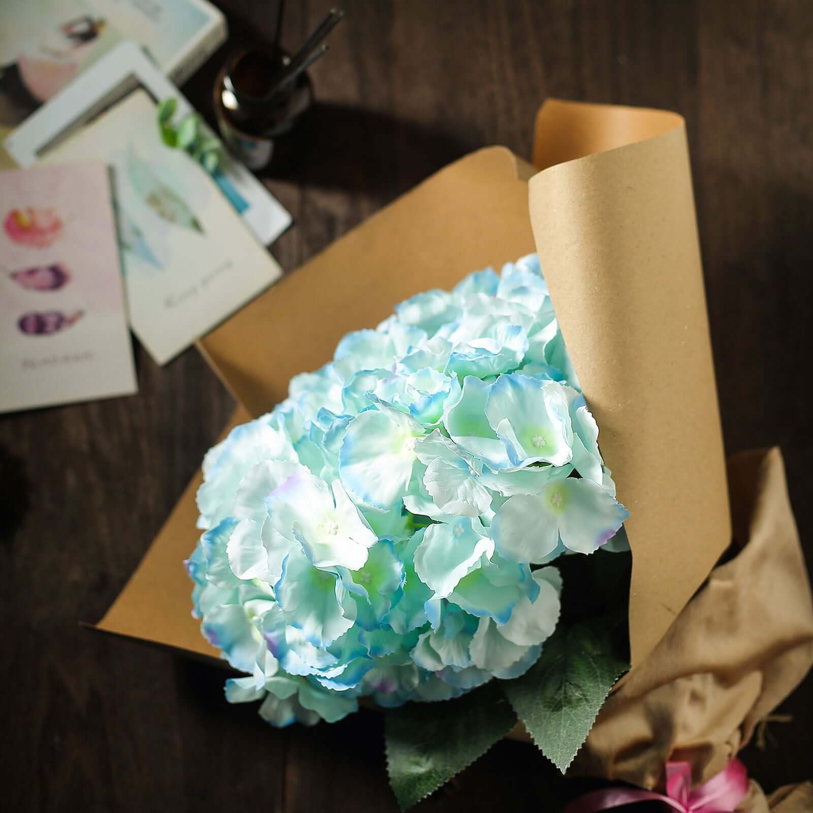 5 Bushes Baby Blue Artificial Silk Hydrangea Flower Bouquets