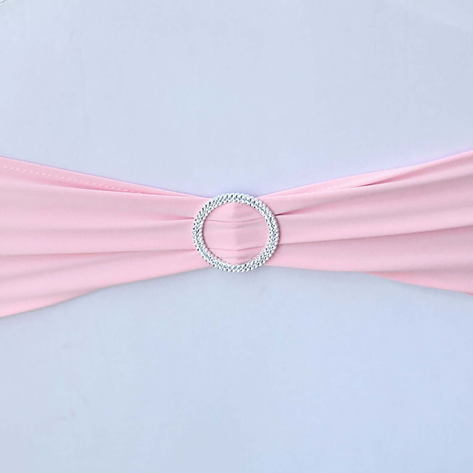 5 Pack Stretch Spandex Chair Sashes Pink - Reusable Chair Bands with Silver Diamond Ring Slide Buckle 5x14