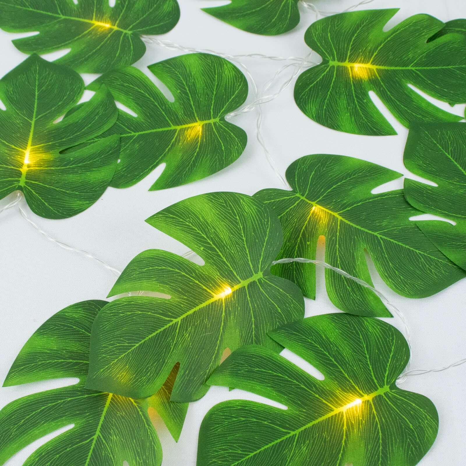 10ft Warm White LED Artificial Tropical Palm Leaf Vine String Lights, Wall Hanging Monstera Leaves Garland