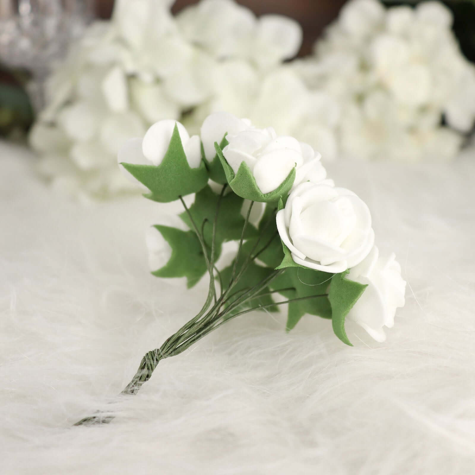 48 Roses 1 White Real Touch Artificial DIY Foam Rose Flowers With Stem, Craft Rose Buds