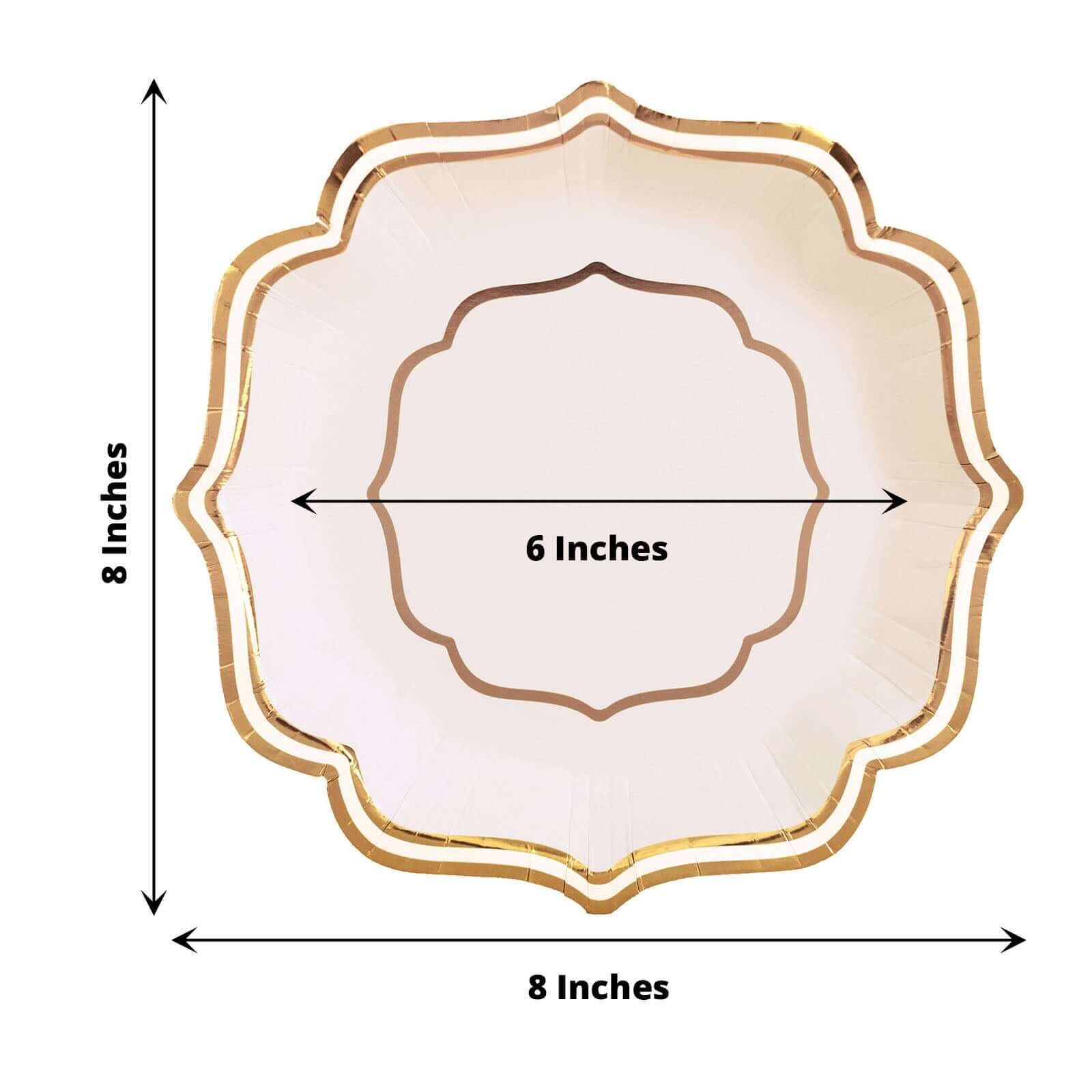 25-Pack Paper Dessert Plates in White with Gold Scallop Rim - Disposable 300GSM Appetizer Salad Plates for Classy Banquets & Celebrations 8