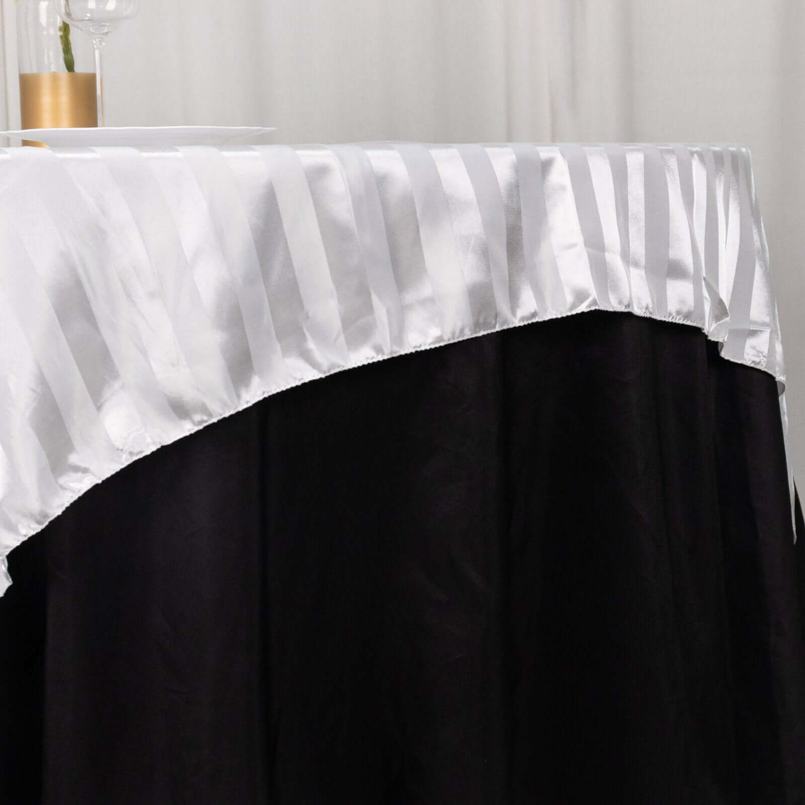 Satin 72x72 Table Overlay Square Tablecloth White - Stripe Design for Stylish Celebrations