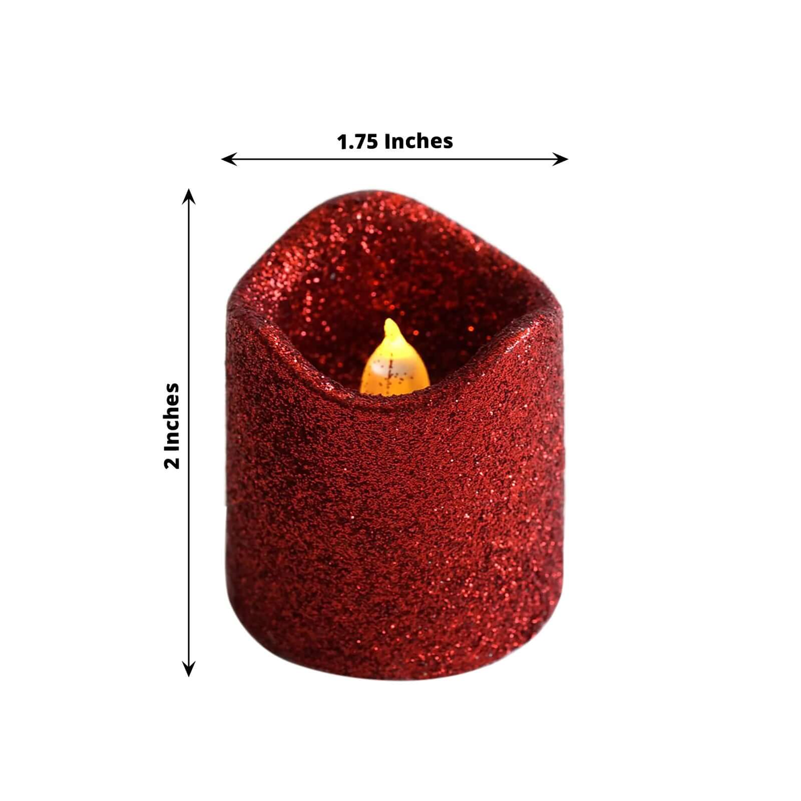 12-Pack LED Votive Candles Glittered Red Design - Reusable Flameless Battery Operated Lights