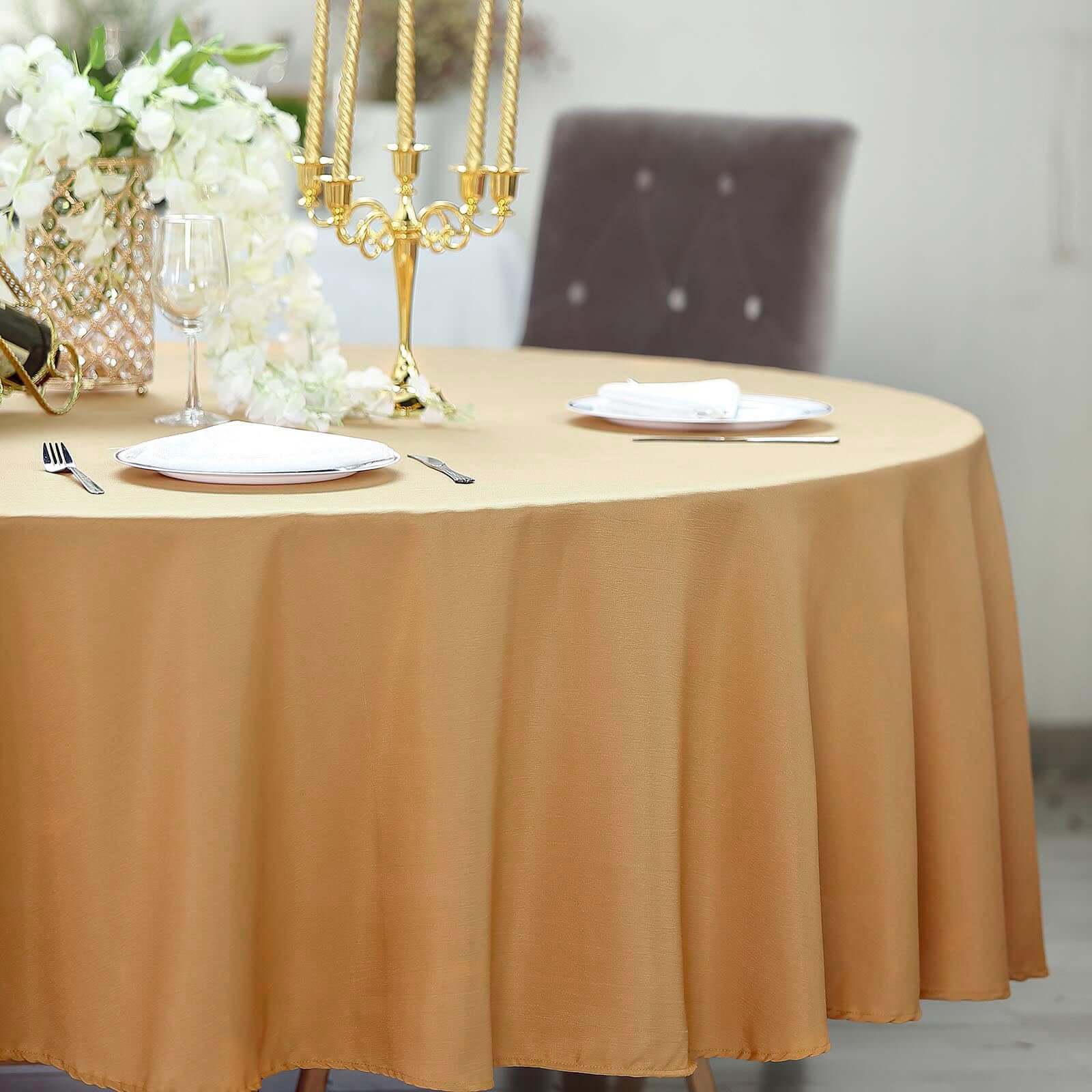 Polyester 108 Round Tablecloth Gold - Wrinkle-Resistant and Stylish Table Cover