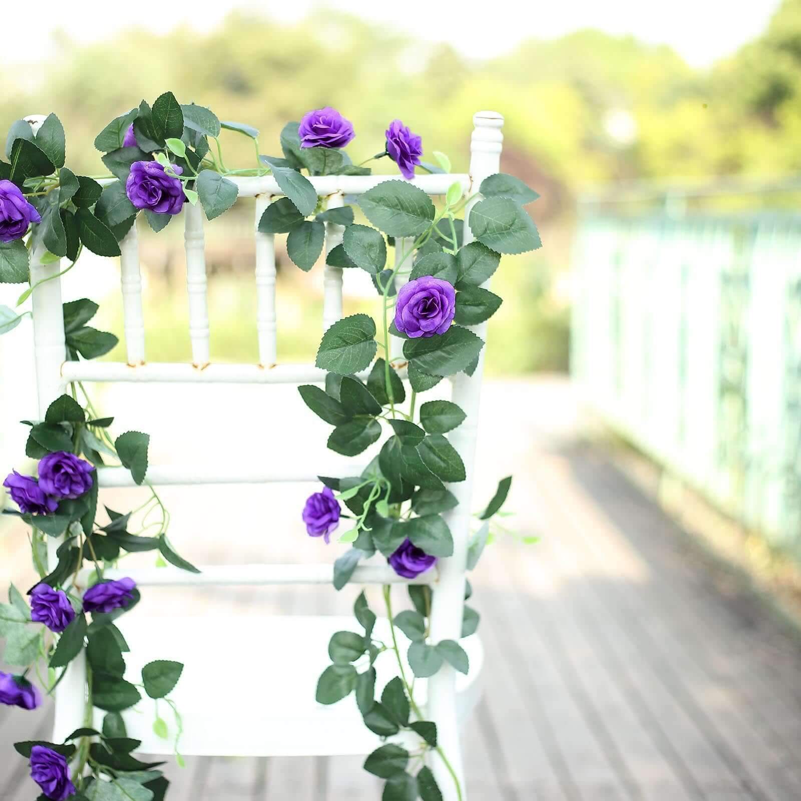 6ft 20 Purple Artificial Silk Roses Flower Garland, Hanging Vine