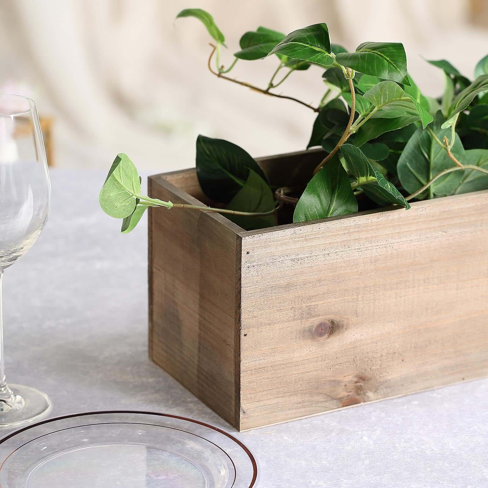 Natural Wood Planter Rectangular Box 24x6- Natural Decor with Removable Plastic Liner for Tables