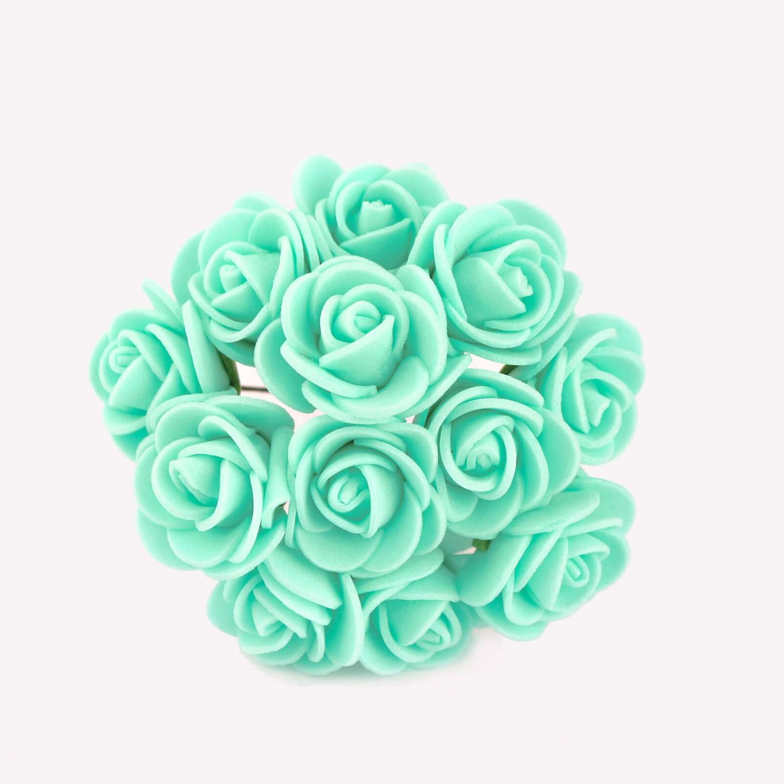 48 Roses 1 Turquoise Real Touch Artificial DIY Foam Rose Flowers With Stem, Craft Rose Buds