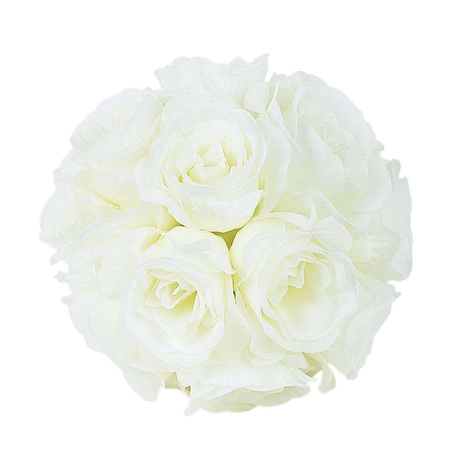 2 Pack 7 Cream Artificial Silk Rose Kissing Ball, Faux Flower Ball