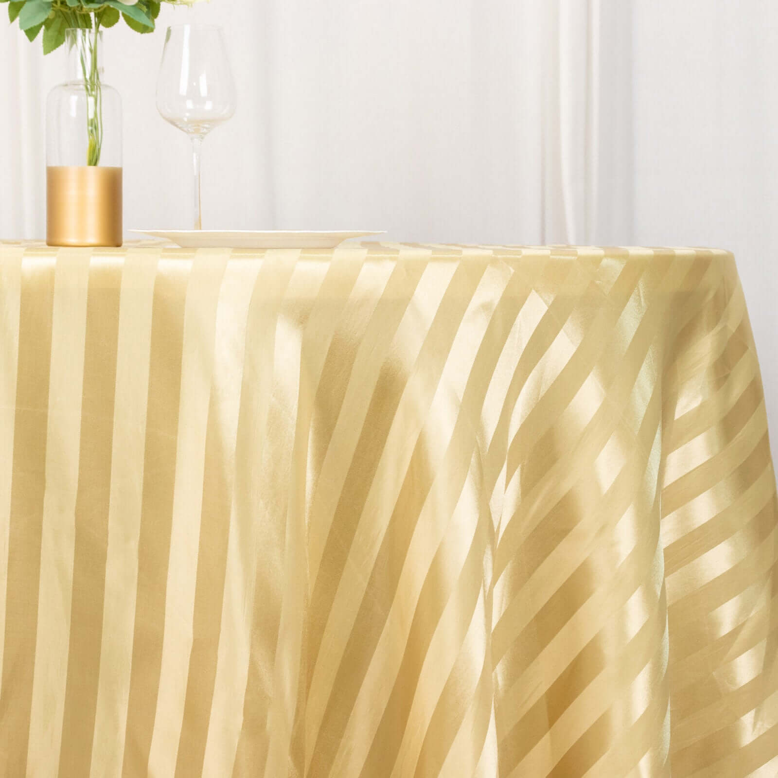 Satin Striped 120 Round Tablecloth Champagne Satin Stripe - Silky Smooth Seamless Table Cover