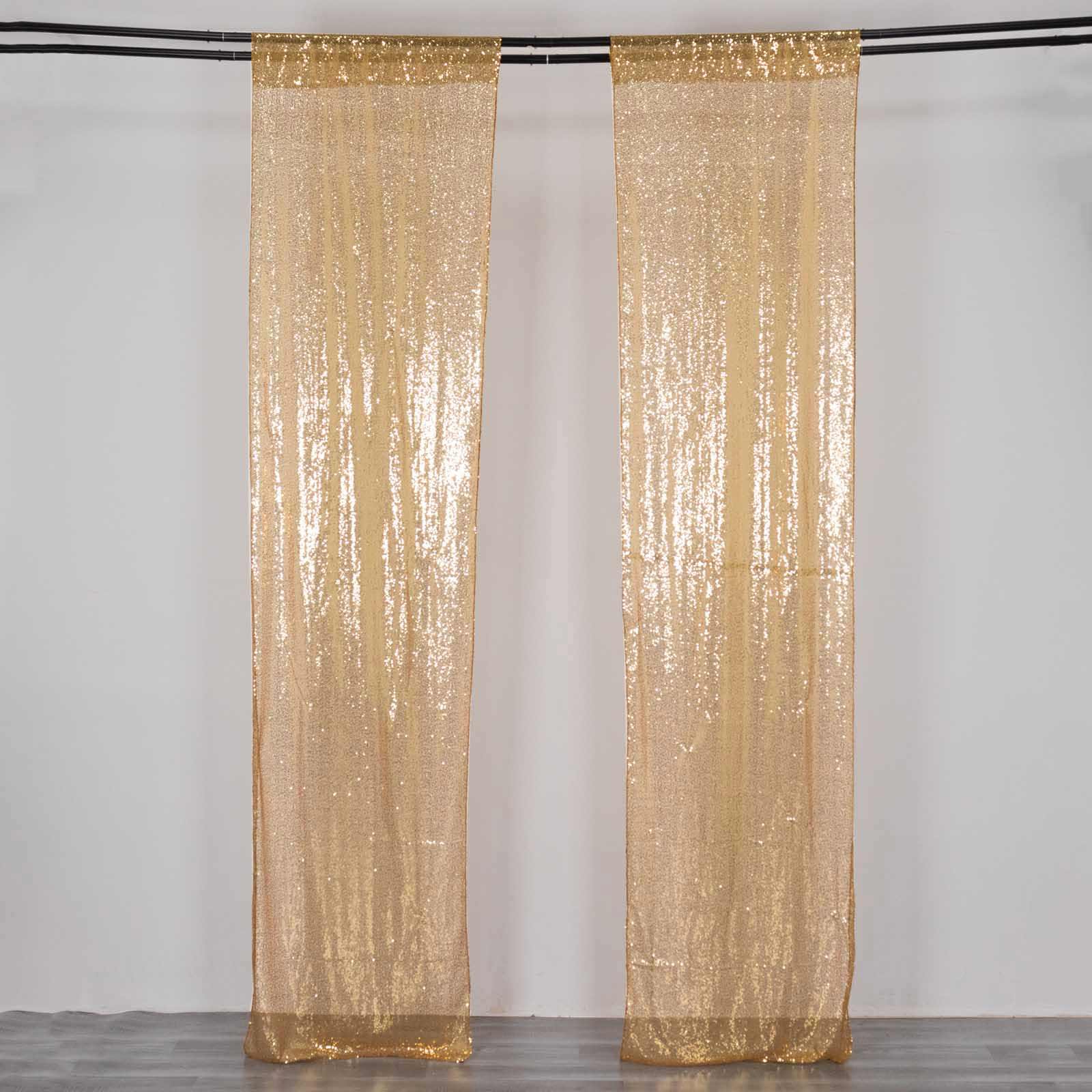 2 Pack Gold Sequin Event Curtain Drapes with Rod Pockets, Seamless Backdrop Event Panels - 8ftx2ft