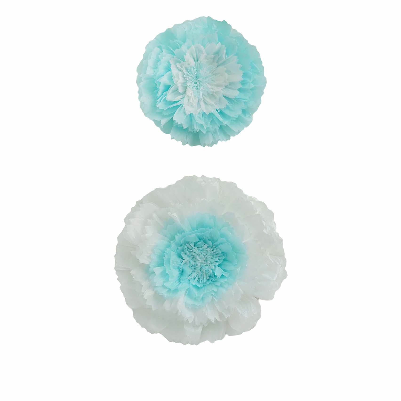 Set of 2 Light Blue Carnation 3D Wall Giant Tissue Paper Flowers - 12,16