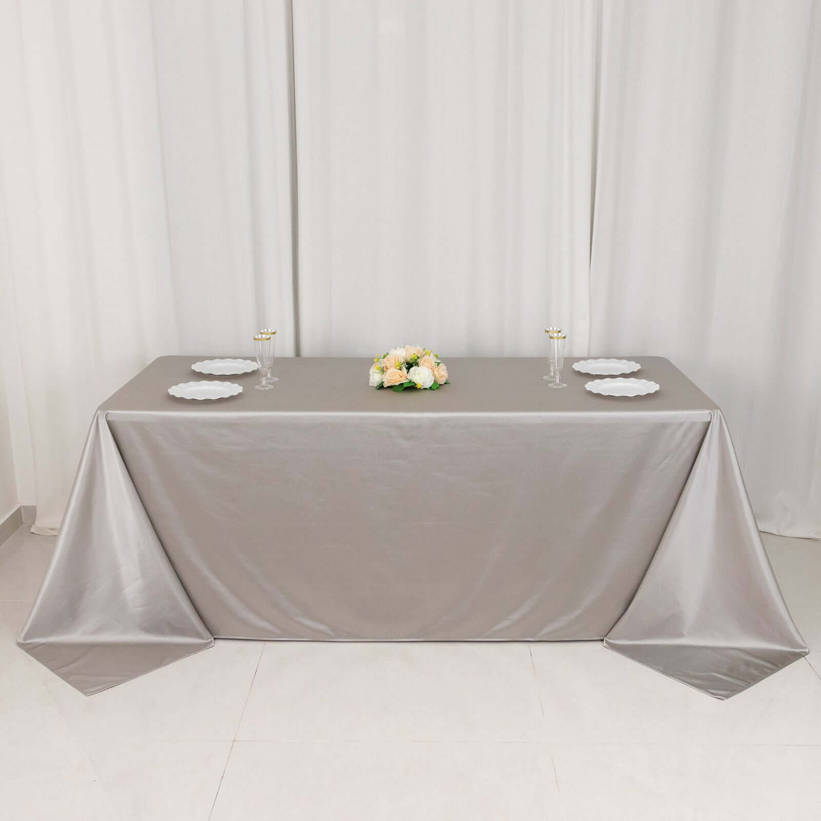 Premium Scuba Rectangular 90x132 Tablecloth Shimmering Silver - Wrinkle Free & Stain Resistant Seamless Table Cover