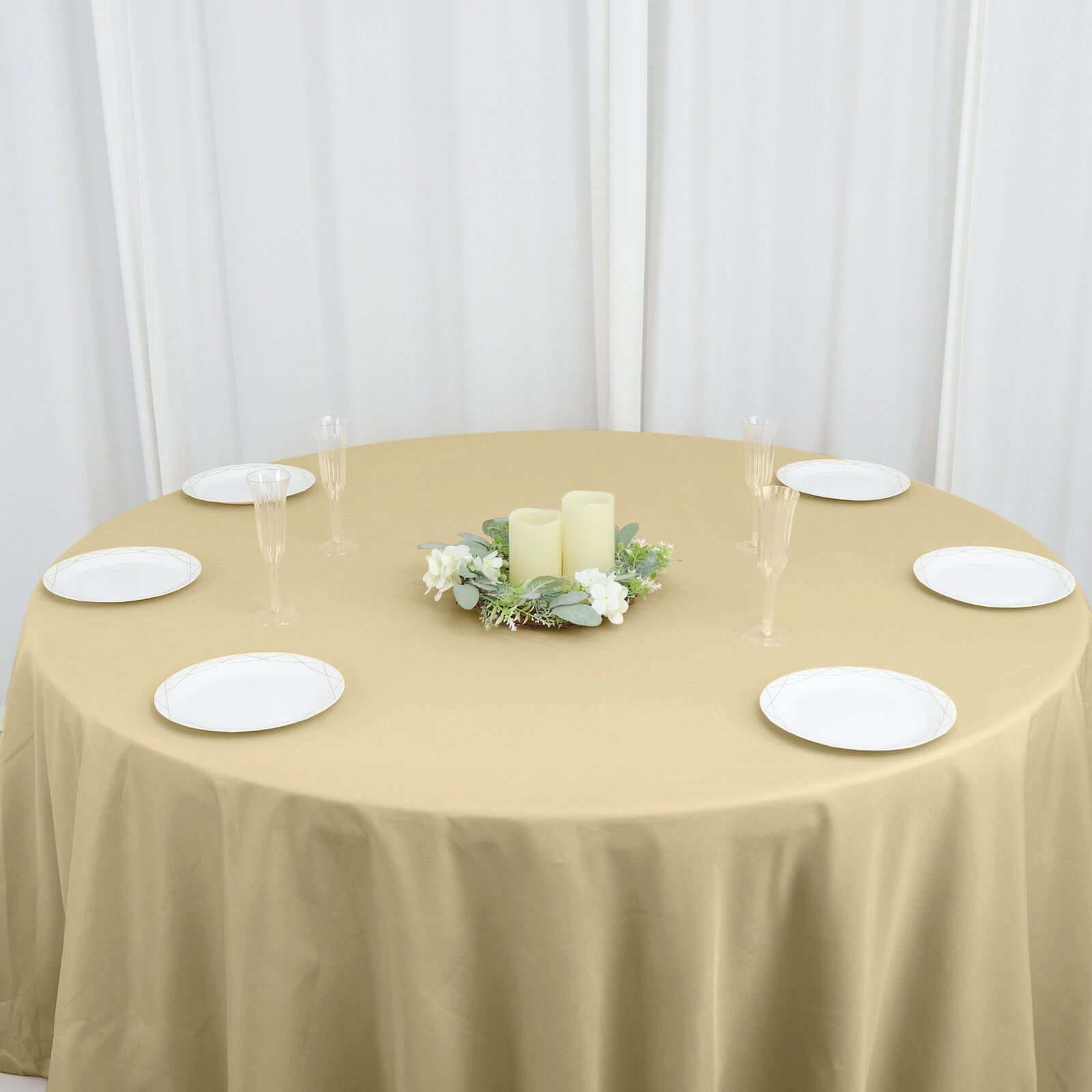 Polyester 132 Round Tablecloth Champagne - Seamless Chic Table Cover