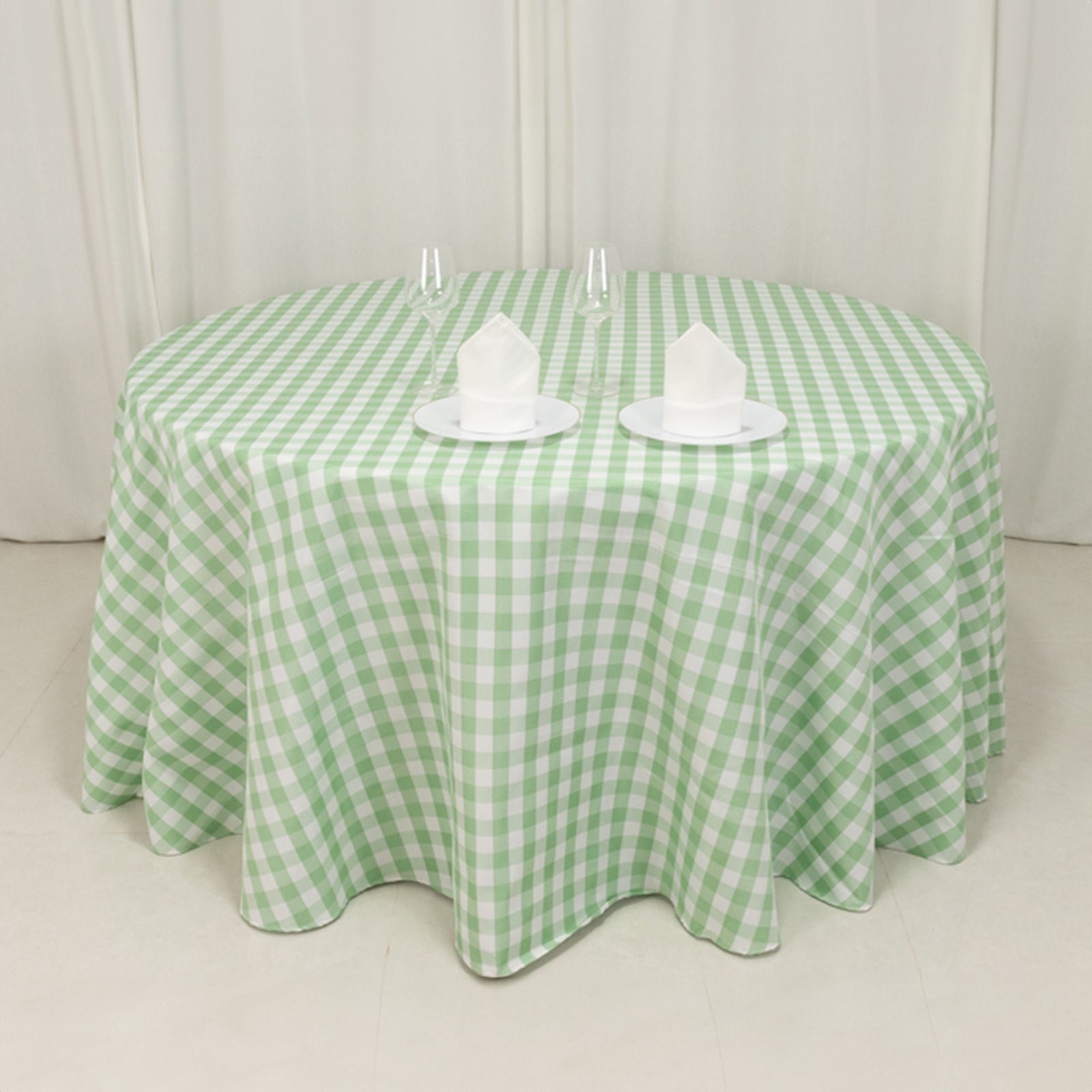 Polyester 120 Round Tablecloth White/Sage Green Seamless - Checkered Buffalo Plaid Table Cover