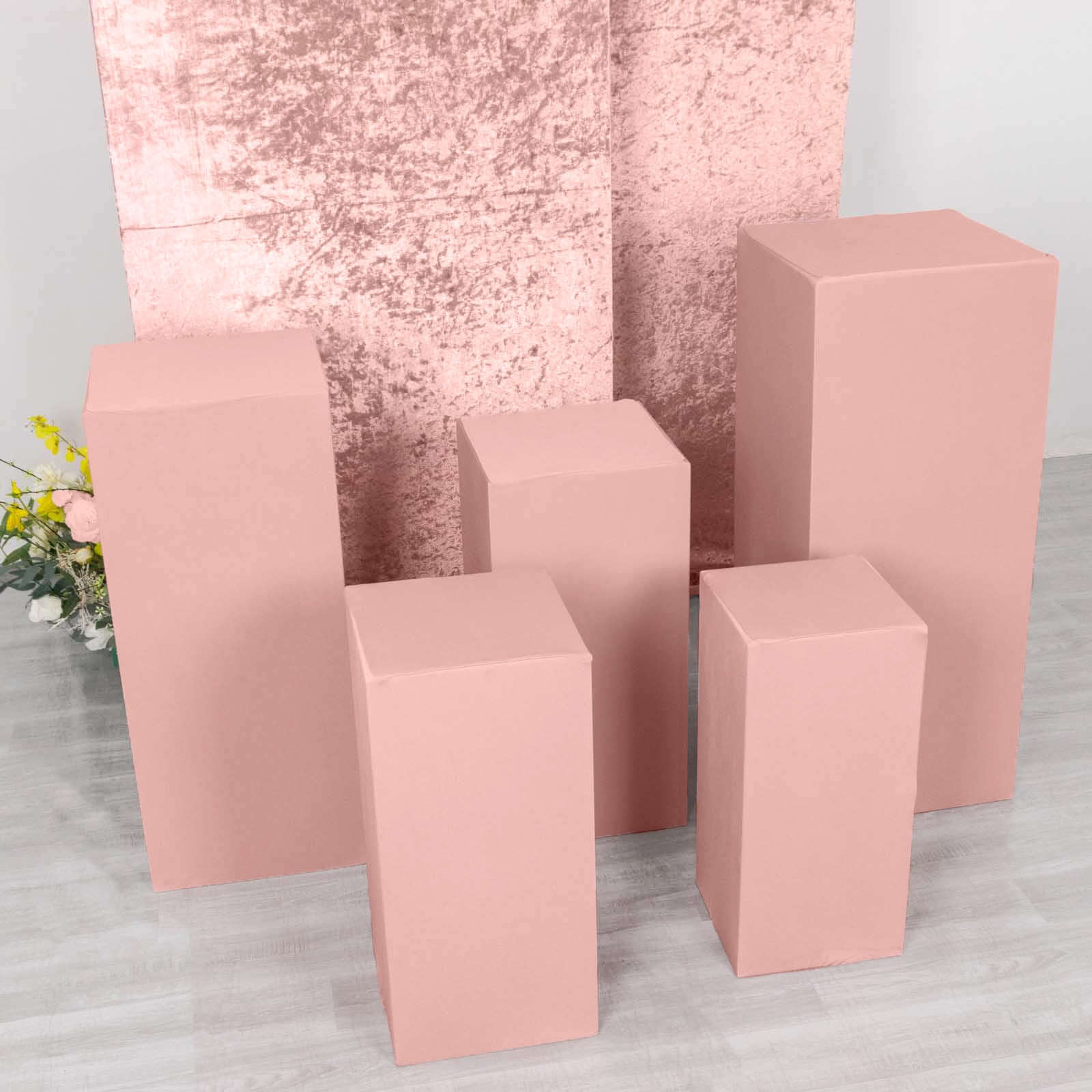 Set of 5 Dusty Rose Spandex Rectangle Pedestal Stand Covers, Stretchable Pillar Prop Covers - 160 GSM