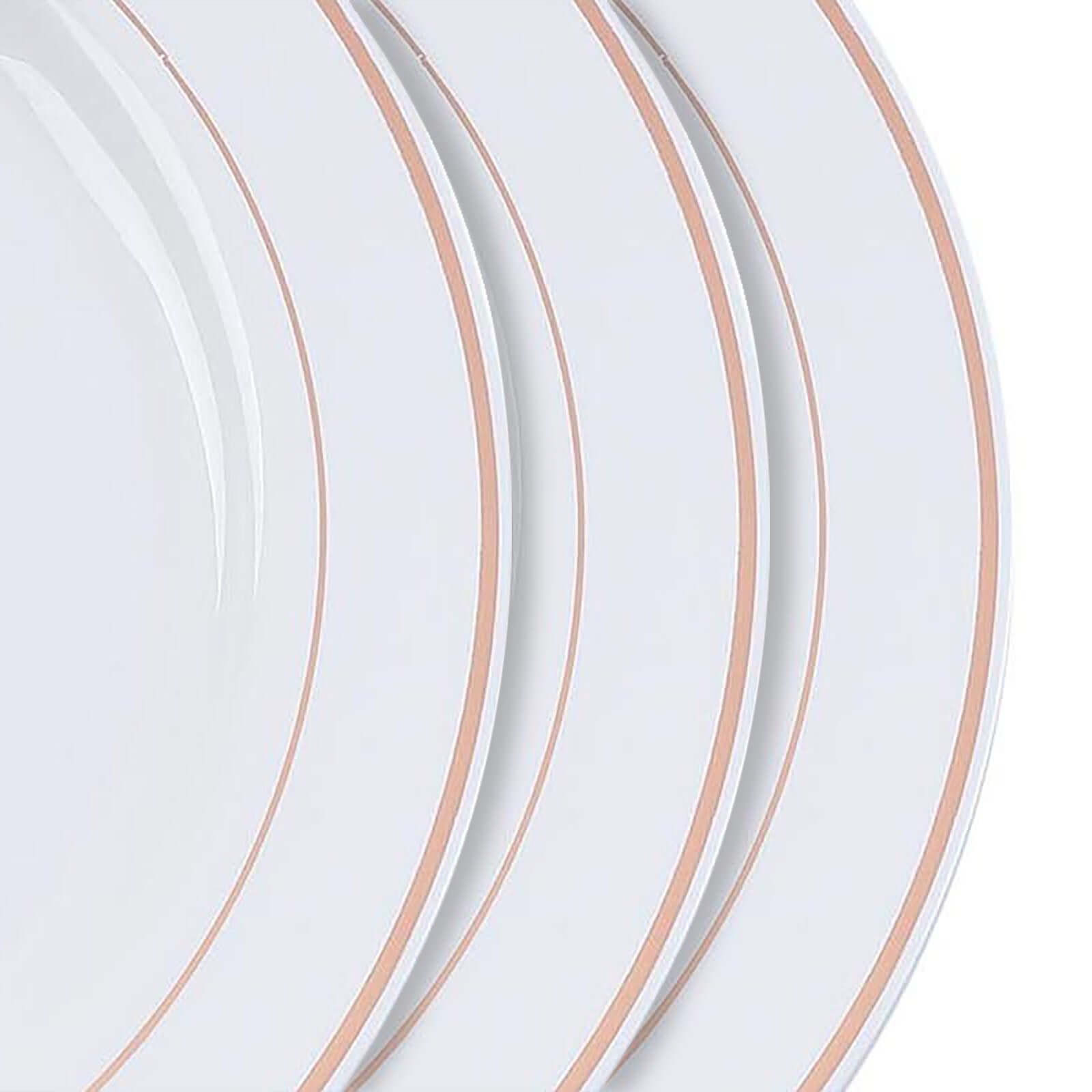 10-Pack Plastic Dessert Plates White with Très Chic Rose Gold Rim - Disposable Plates for Parties 8