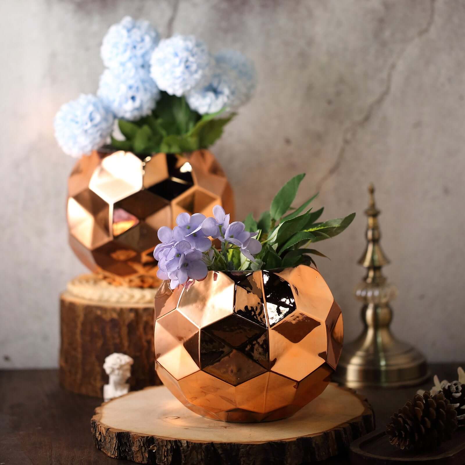 2-Pack Mercury Glass Vases Honeycomb Design Rose Gold - Stylish Geometric Wedding Centerpieces 6