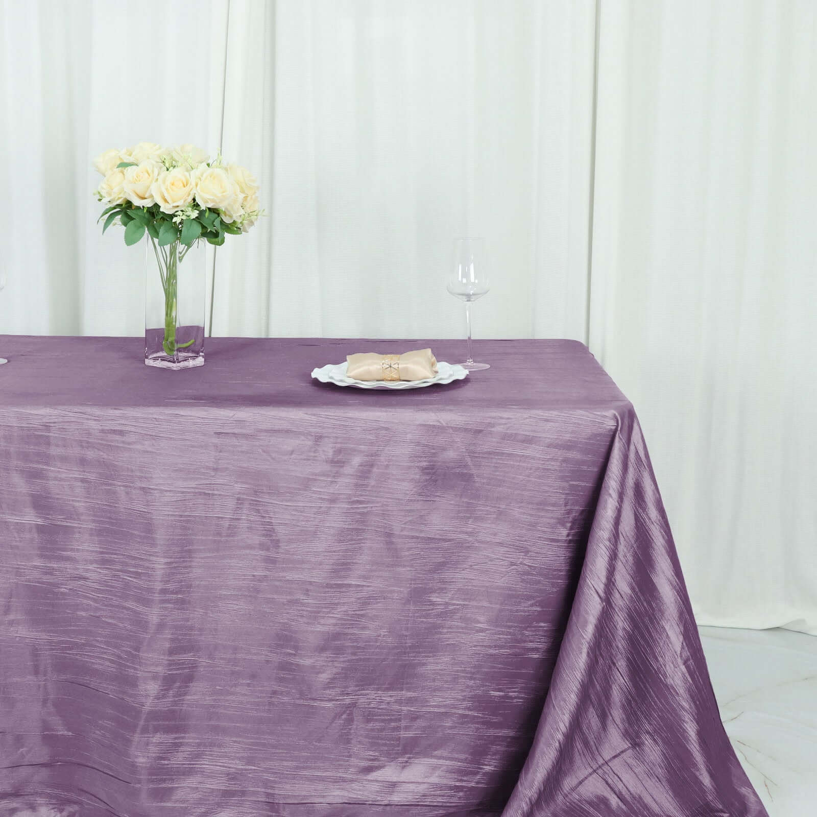 Taffeta 90x156 Rectangle Tablecloth Violet Amethyst - Accordion Crinkle Seamless Table Cover