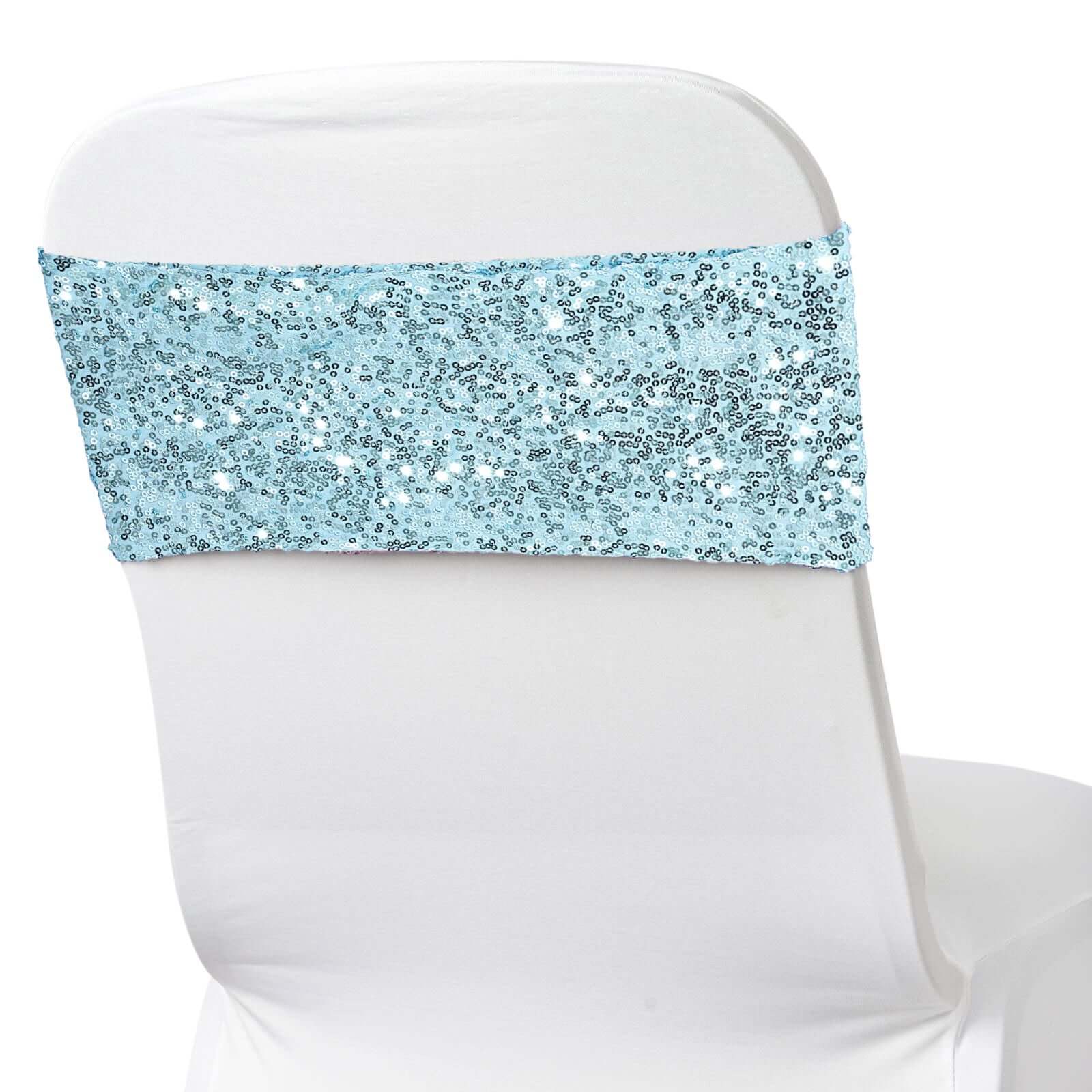 5 Pack Sequin Spandex Chair Sashes Serenity Blue - Stretch Chair Bands 6x15