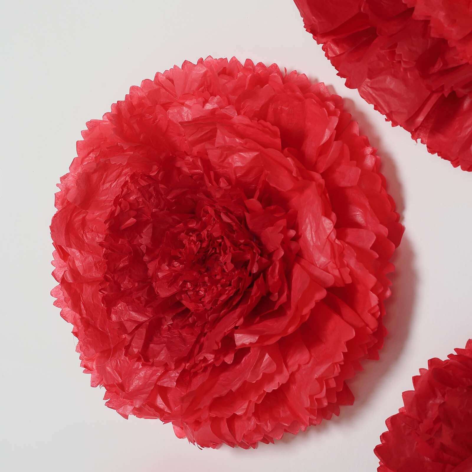 Set of 6 Red Giant Carnation 3D Paper Flowers Wall Decor - 12,16,20