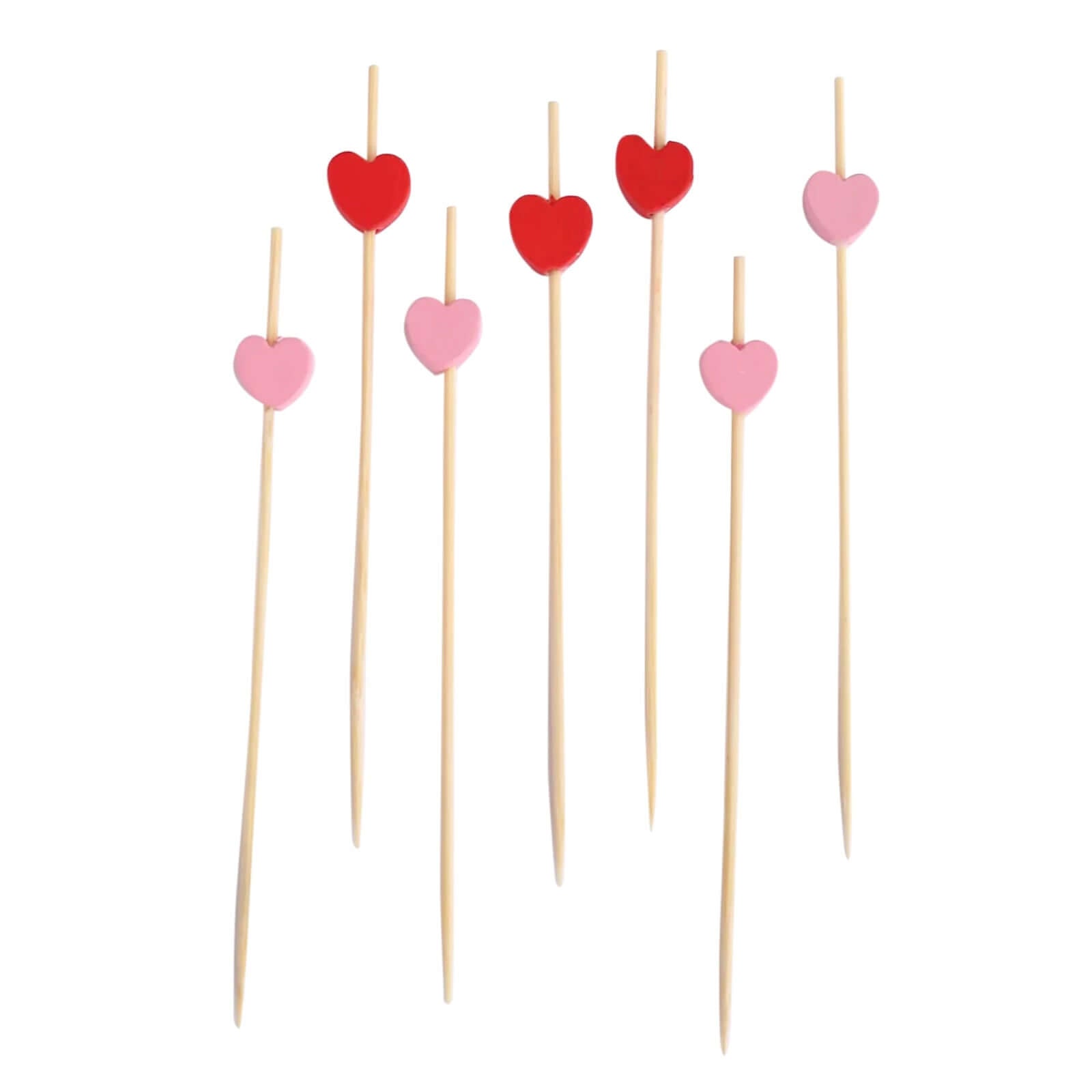 100-Pack Bamboo Cocktail Sticks Heart Design Eco Friendly Red/Pink - Biodegradable Fruit Appetizer Party Picks 5