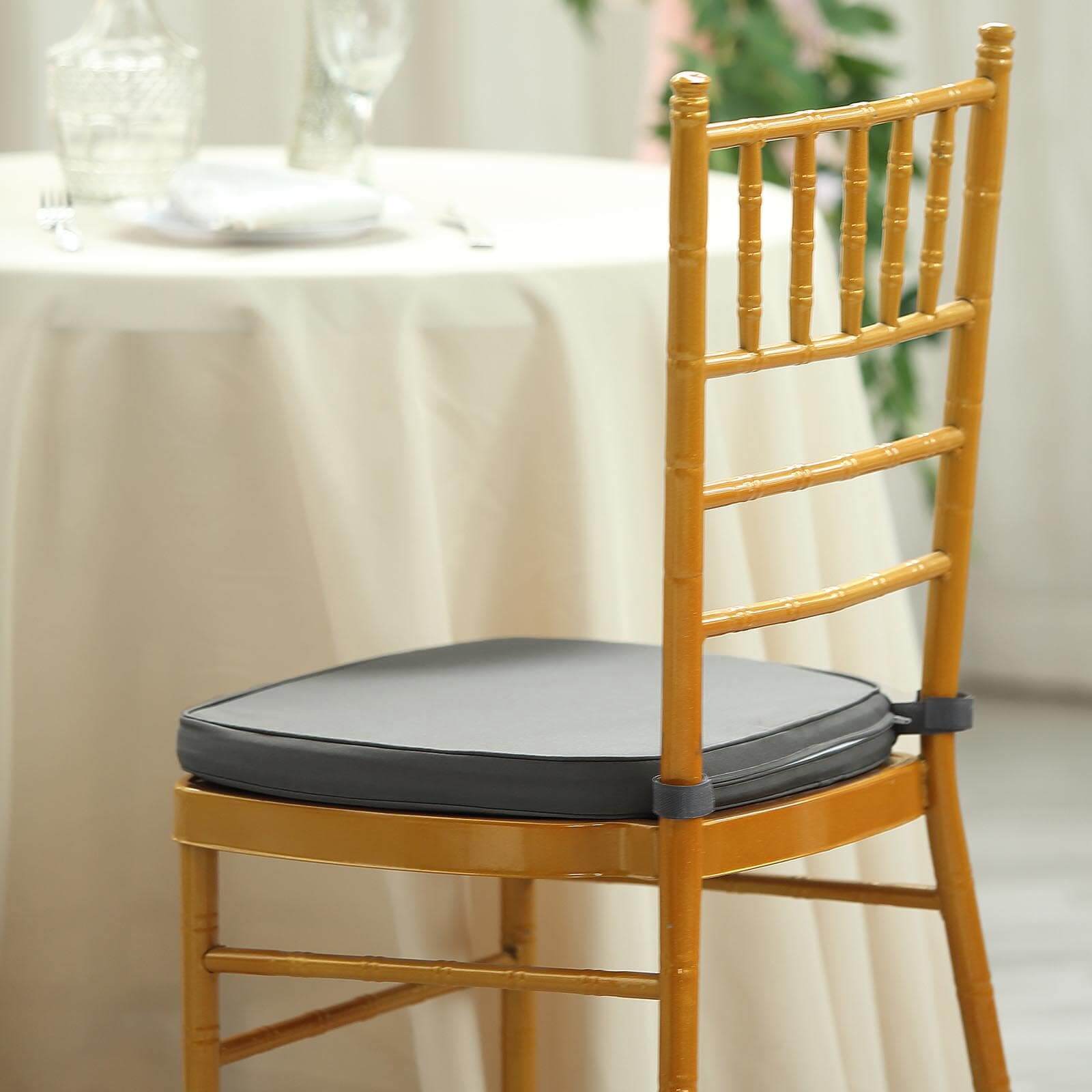 Chiavari Chair Cushion with 1.5 Thick Memory Foam and Ties Charcoal Gray - Stylish Removable Cover for Comfort