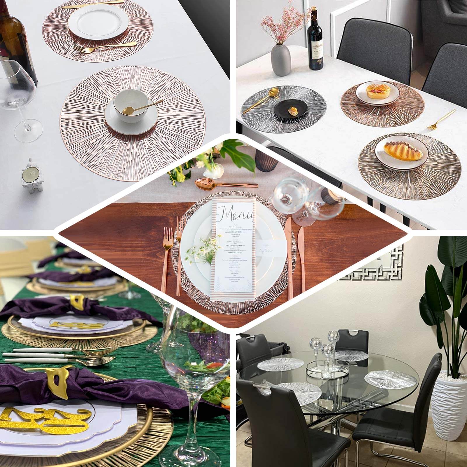 6-Pack Dining Table Mats Spiked Design Gold - Vinyl Non-Slip Surface with Modern Appeal 15