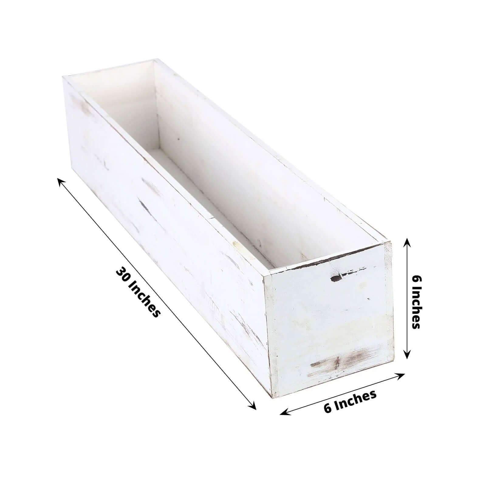 White Wood Planter Rectangular Box 30x6- Durable Decor with Removable Plastic Liner for Tables