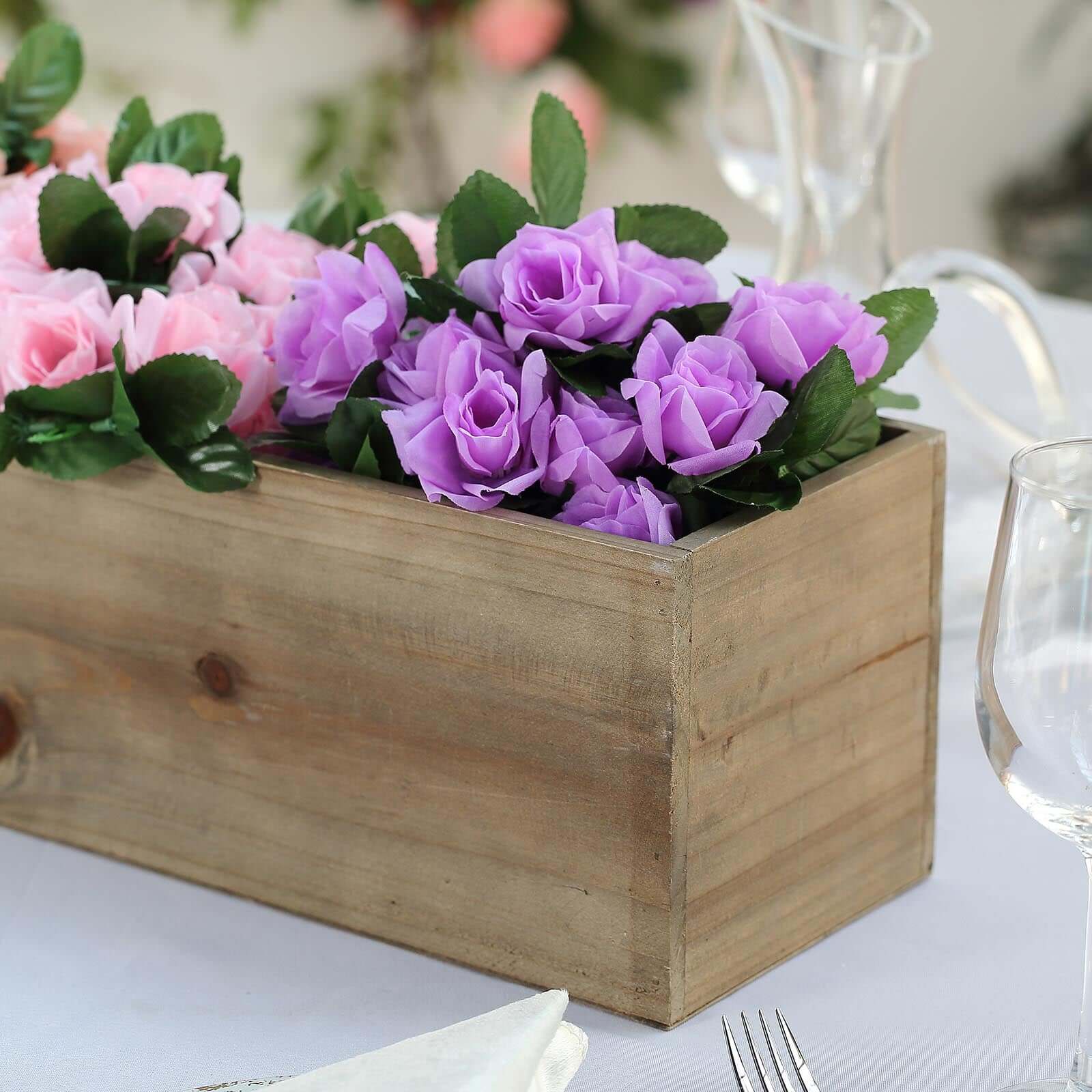 Natural Wood Planter Rectangular Box 30x6- Durable Decor with Removable Plastic Liner for Tables