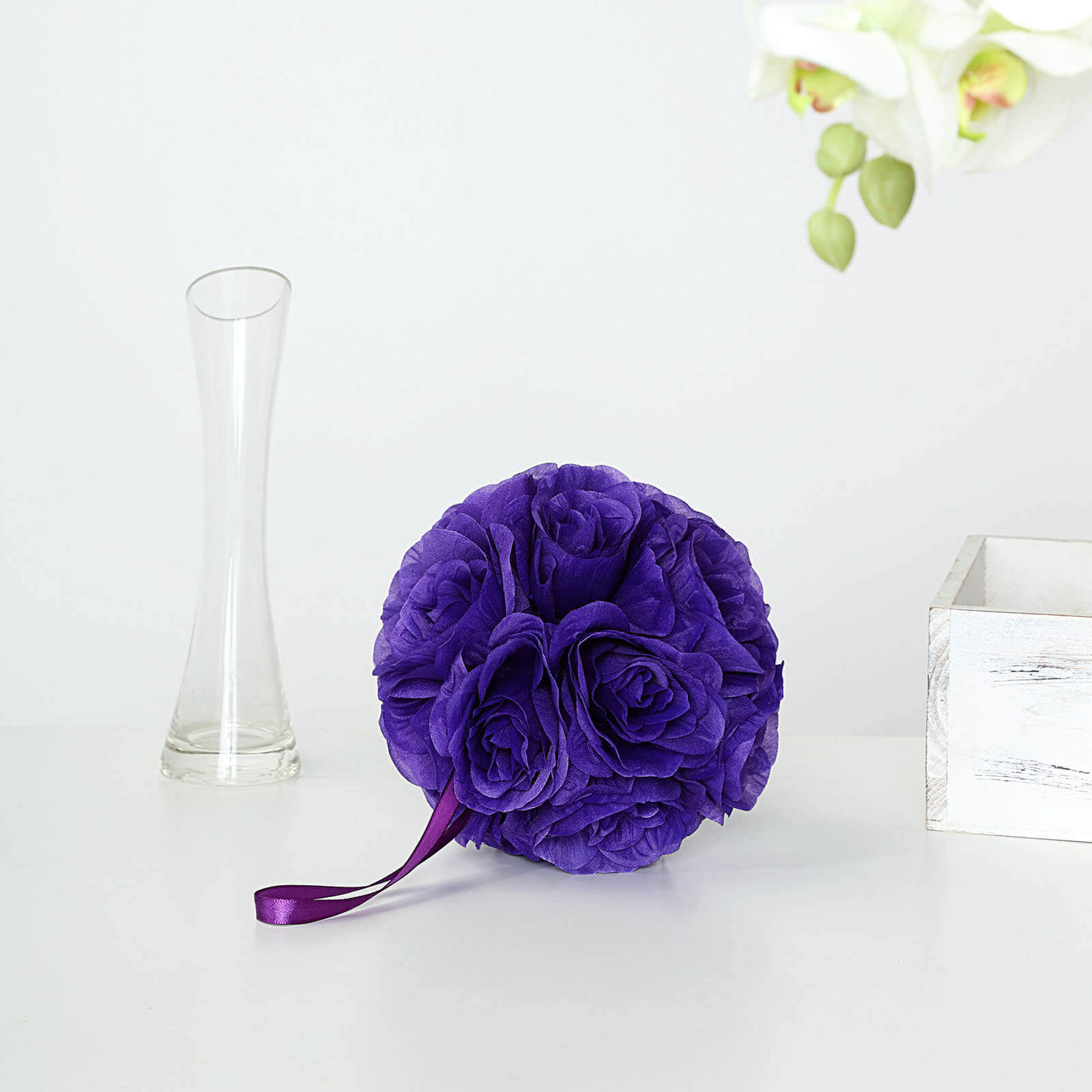 2 Pack 7 Purple Artificial Silk Rose Kissing Ball, Faux Flower Ball