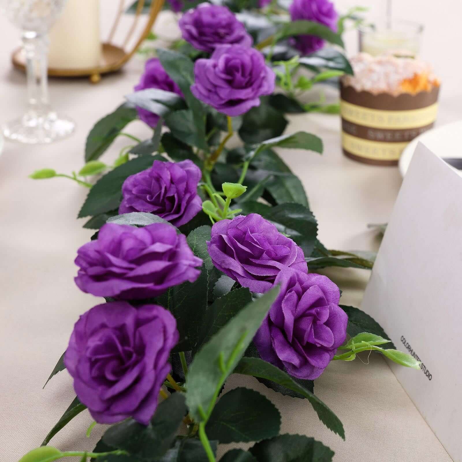 6ft 20 Purple Artificial Silk Roses Flower Garland, Hanging Vine