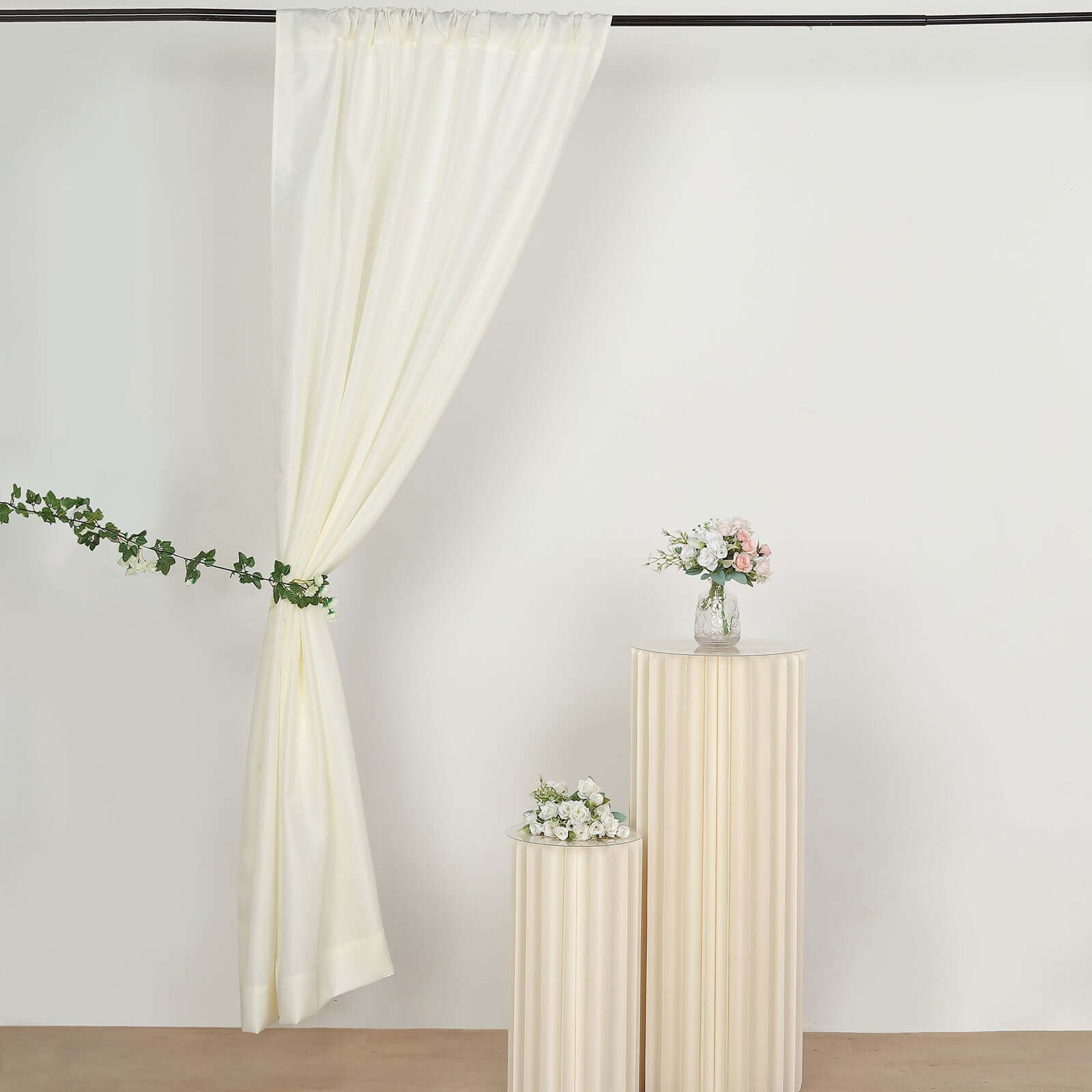 2 Pack Ivory Polyester Event Curtain Drapes, 10ftx8ft Backdrop Event Panels With Rod Pockets 130 GSM