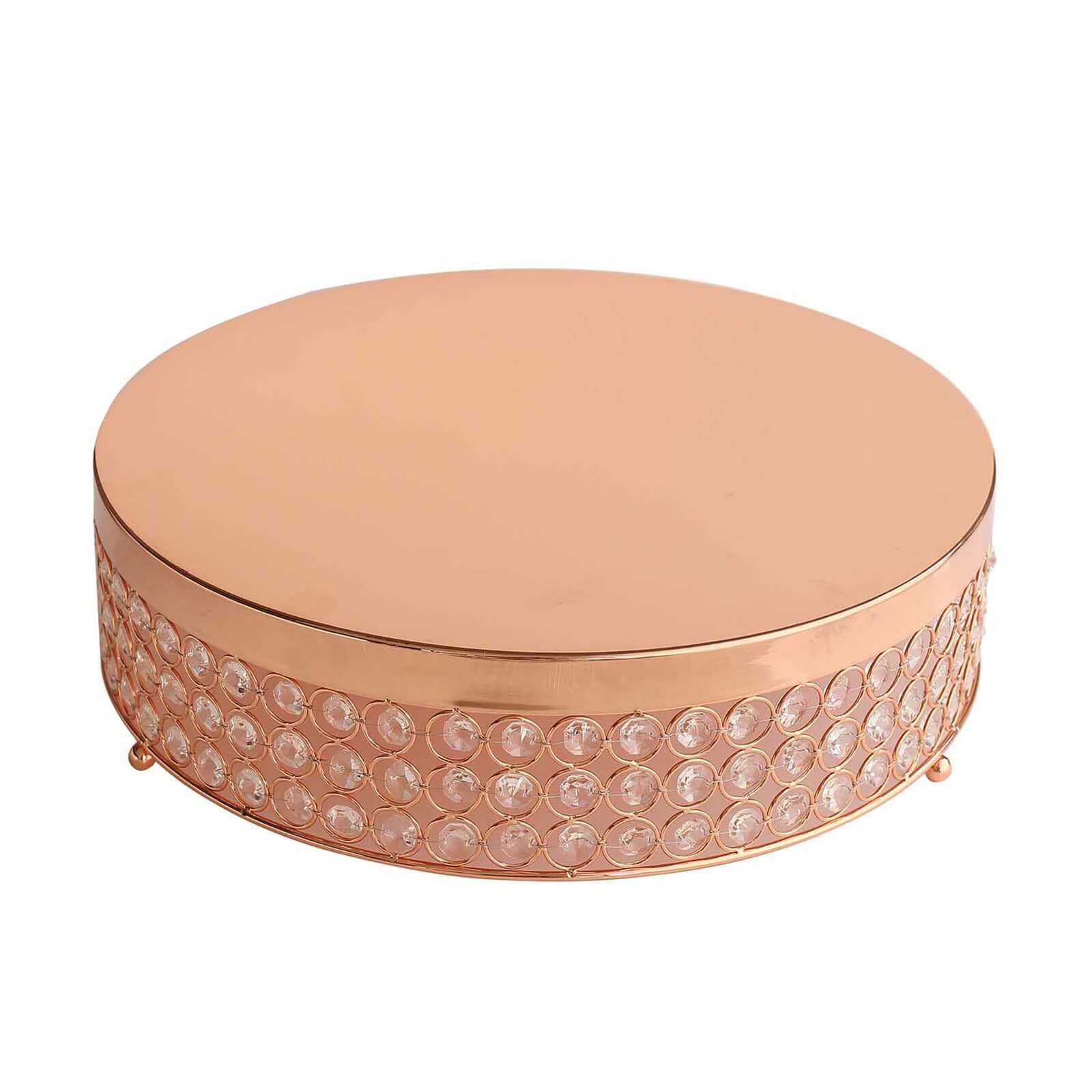 Metal Cake Stand Pedestal Crystal Beaded Design Rose Gold - Cupcake Display and Dessert Riser 16