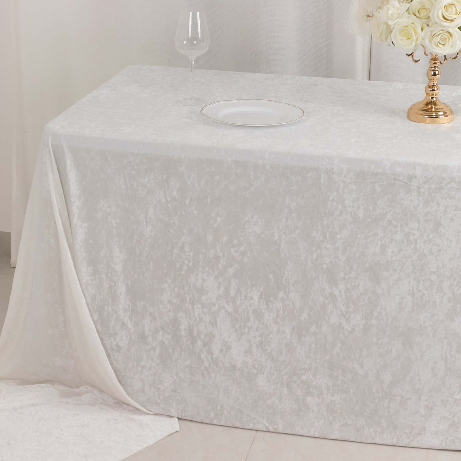 Premium Crushed Velvet 90x156 Rectangle Tablecloth White - Reusable Soft & Sophisticated Seamless Table Cover