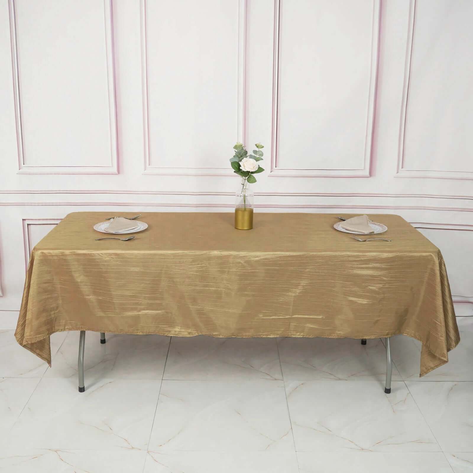 Taffeta 60x102 Rectangle Tablecloth Gold - Accordion Crinkle Design for Modern Gatherings