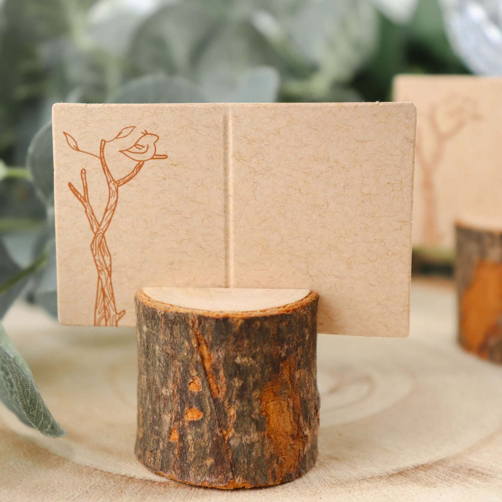 4-Pack Wood Stump Place Card Holders Rustic Natural Design - Boho Chic Decor for Tables