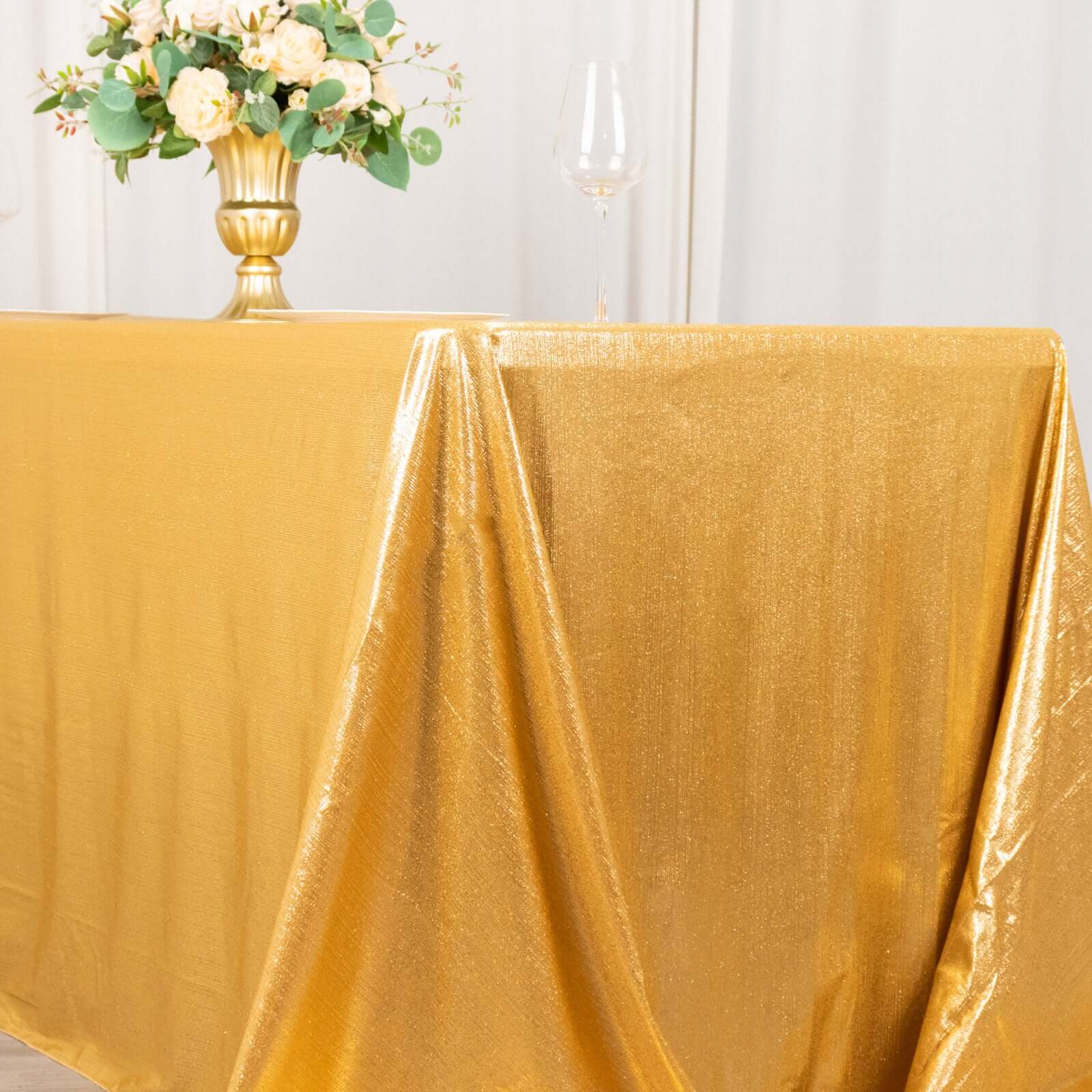 Sequin Dots Polyester 90x132 Rectangle Tablecloth Shimmering Gold - Seamless, Glittering & Wrinkle Free Table Cover for Stylish Event Decor