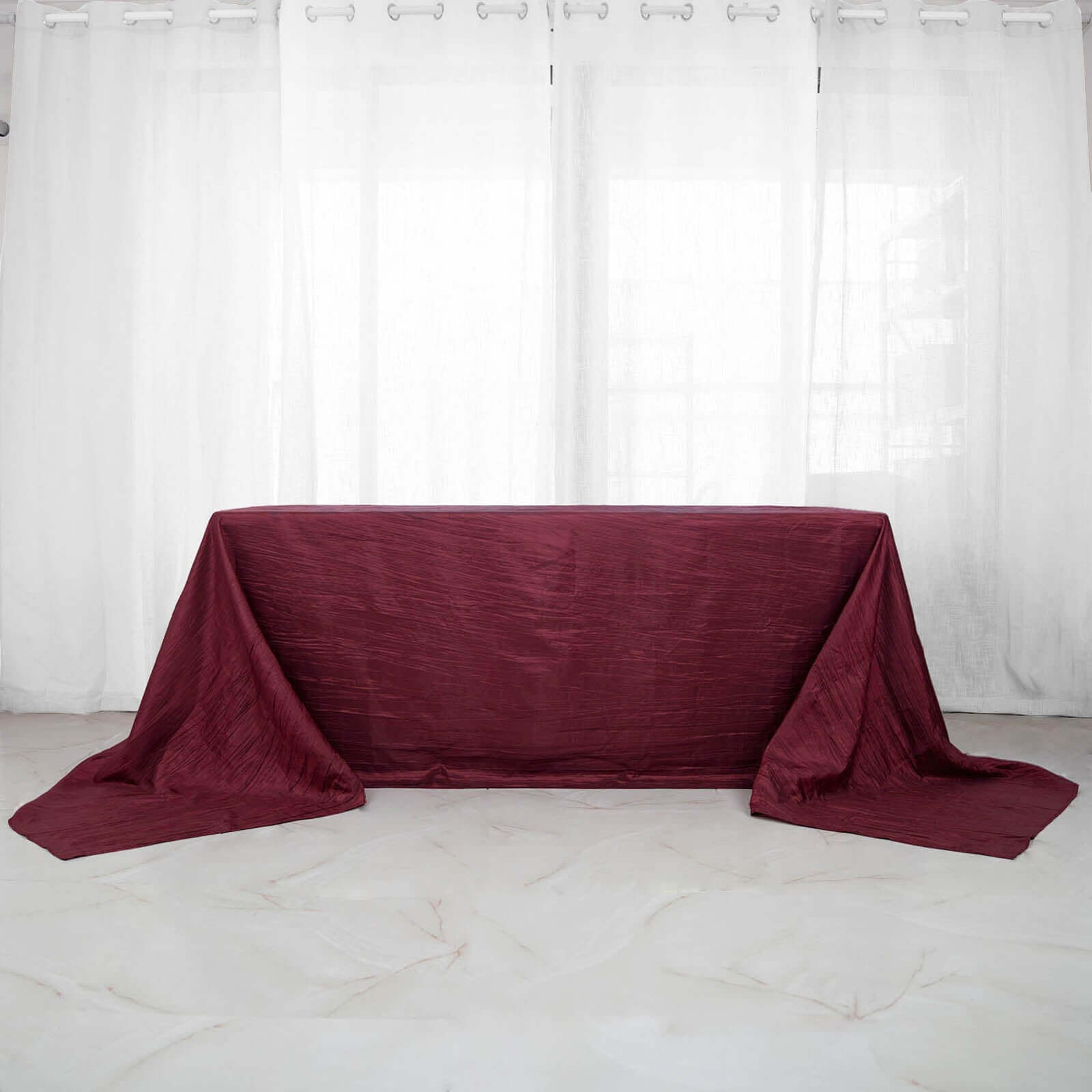 Taffeta 90x156 Rectangle Tablecloth Burgundy - Accordion Crinkle Seamless Table Cover