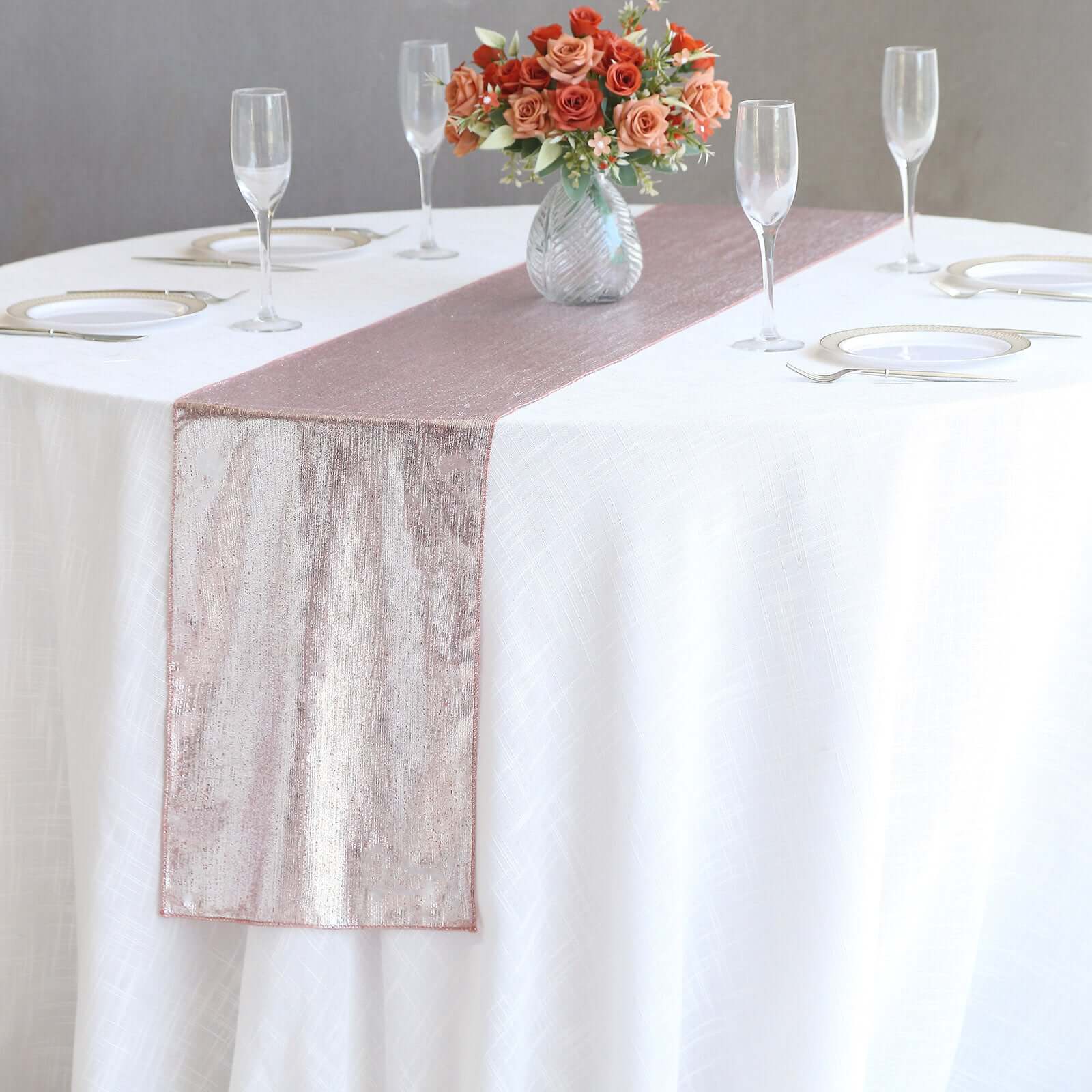 Polyester 12x108 Table Runner Rose Gold Shimmer Sequin Dots - Wrinkle-Free Finish Table Linen